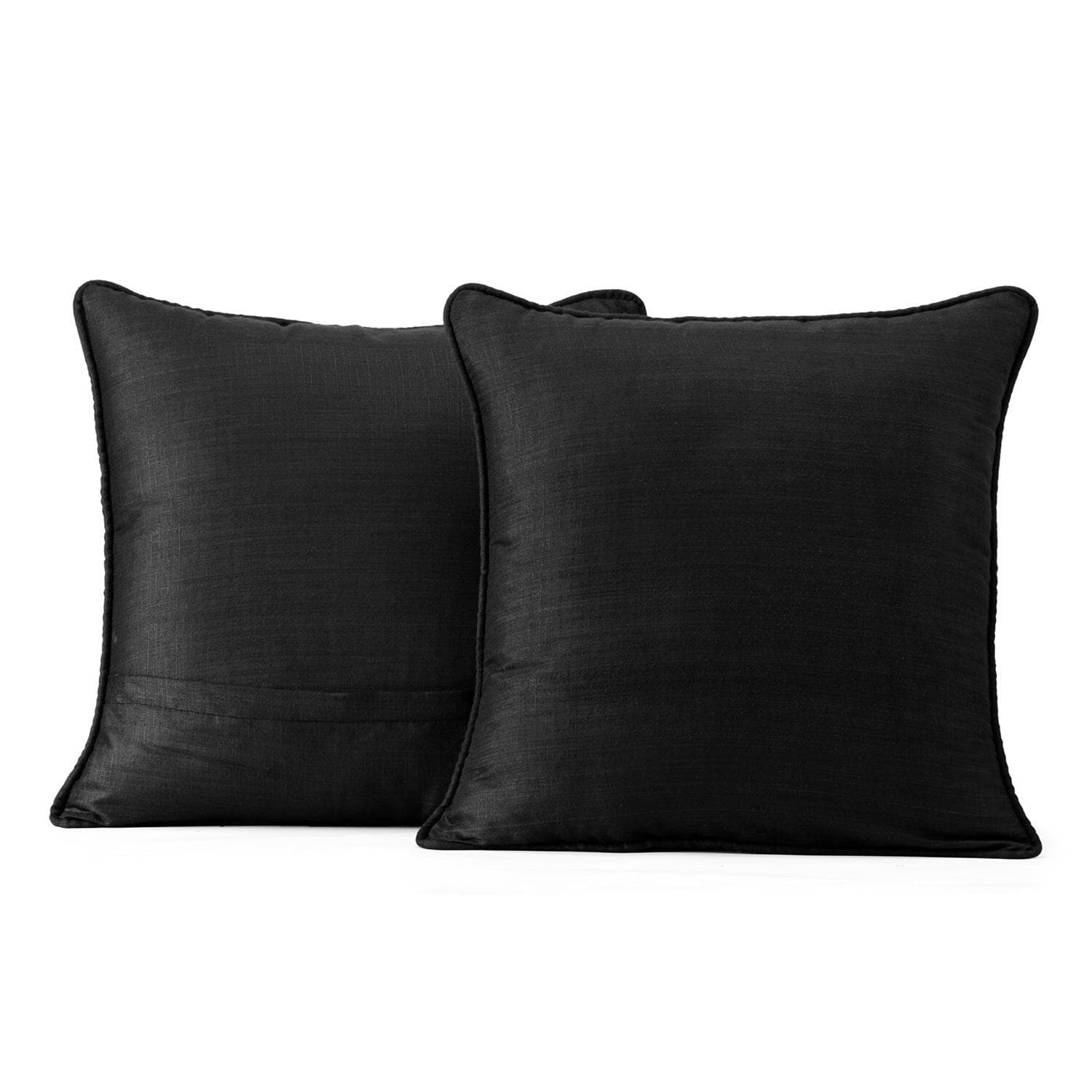Luxury Black Shantung Faux Silk Cushion Covers Set of 2 - Elegant Designer Pillow Cases for Sofa, Bed, Living Room Decor