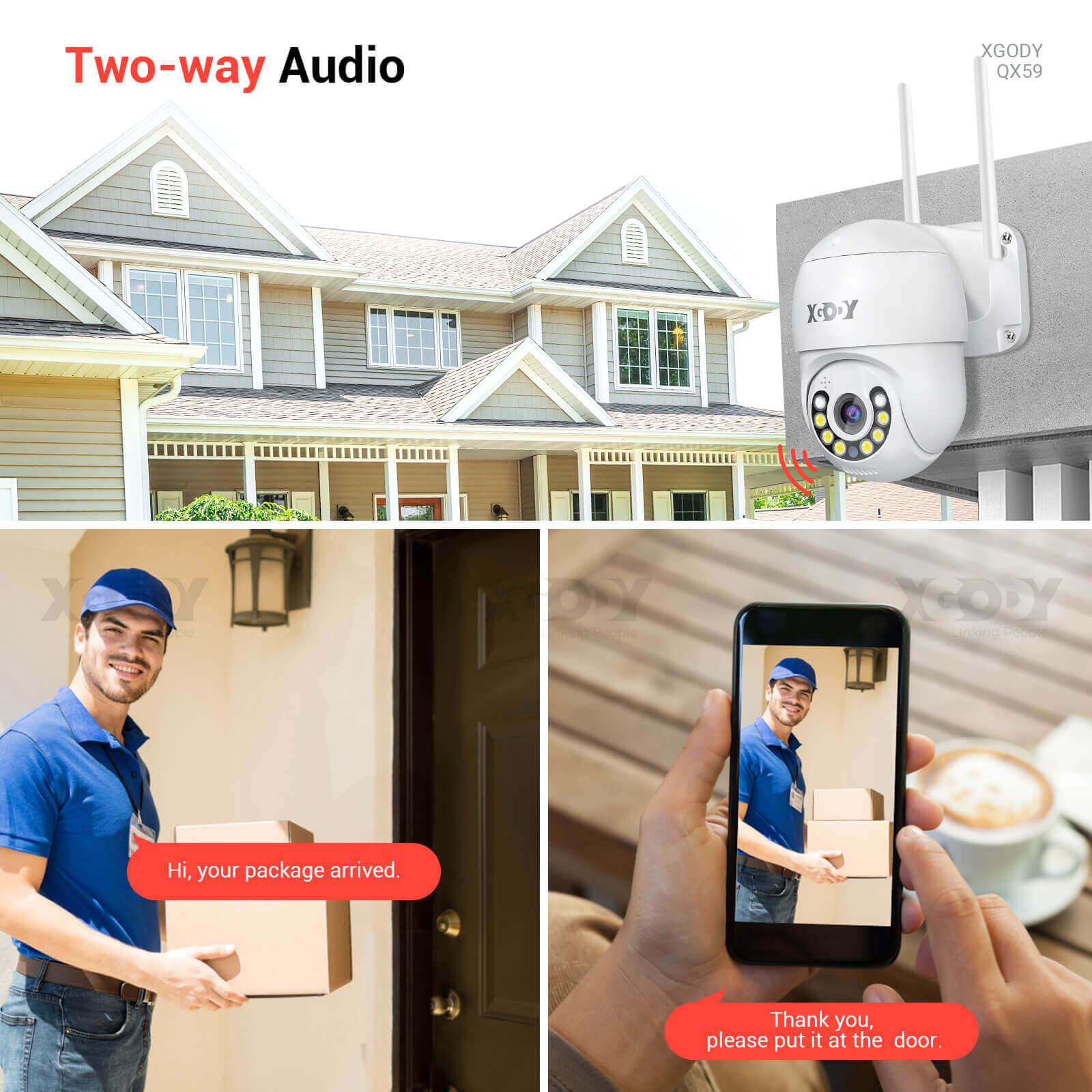XGODY PTZ Camera 360° Outdoor Security Camera 1080P HD, IP66 Waterproof, Night Vision, Motion Detection, 2-Way Audio - Ideal for Home, Office, and Business Surveillance
