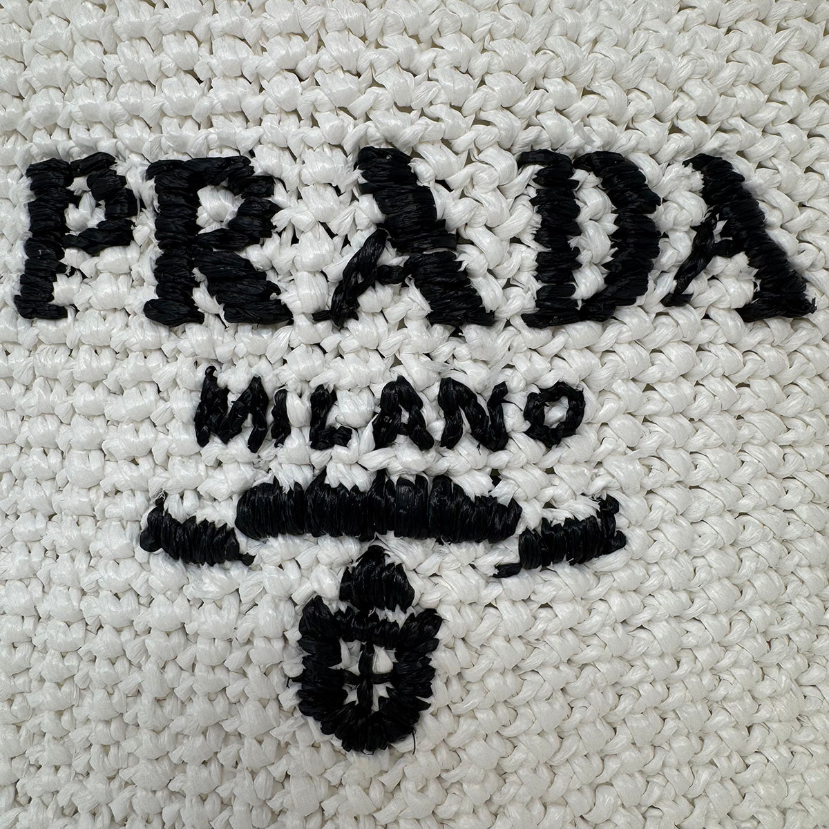 Prada Raffia Small Crochet Tote Bag - Women's Designer Handwoven Straw Beach Tote for Summer Vacation, Shopping & Casual Outings