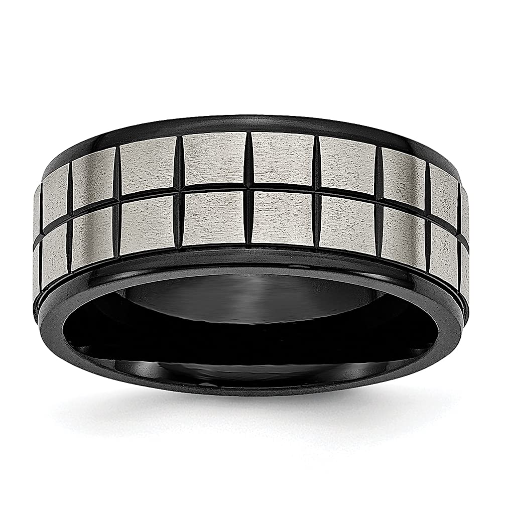 ICE CARATS Titanium Black 9mm Band Ring for Men - Wedding, Fashion Jewelry & Stylish Gift for Him, Dad - Perfect for Anniversaries, Engagements & Everyday Wear