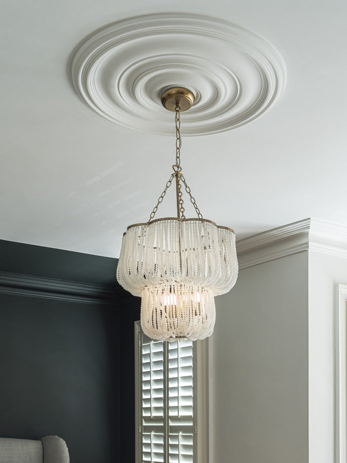 Pello 4-Light White Scalloped Chandelier - Elegant Ceiling Lighting Fixture for Dining Room, Bedroom, or Living Room Decor