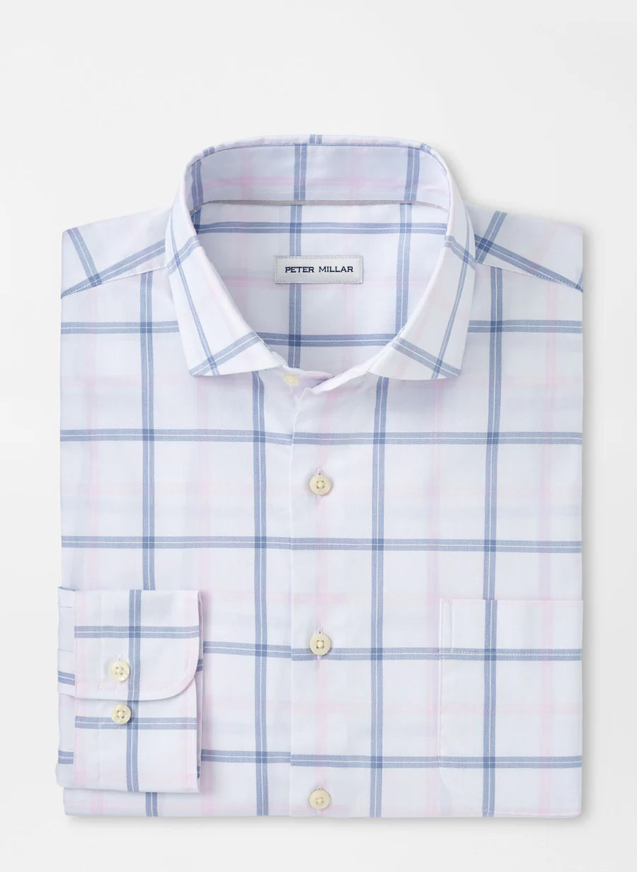 PETER MILLAR Blue & Pink Wind-Resistant Long Sleeve Shirt for Men - Casual & Outdoor Wear | Perfect for Hiking, Golf, and Travel