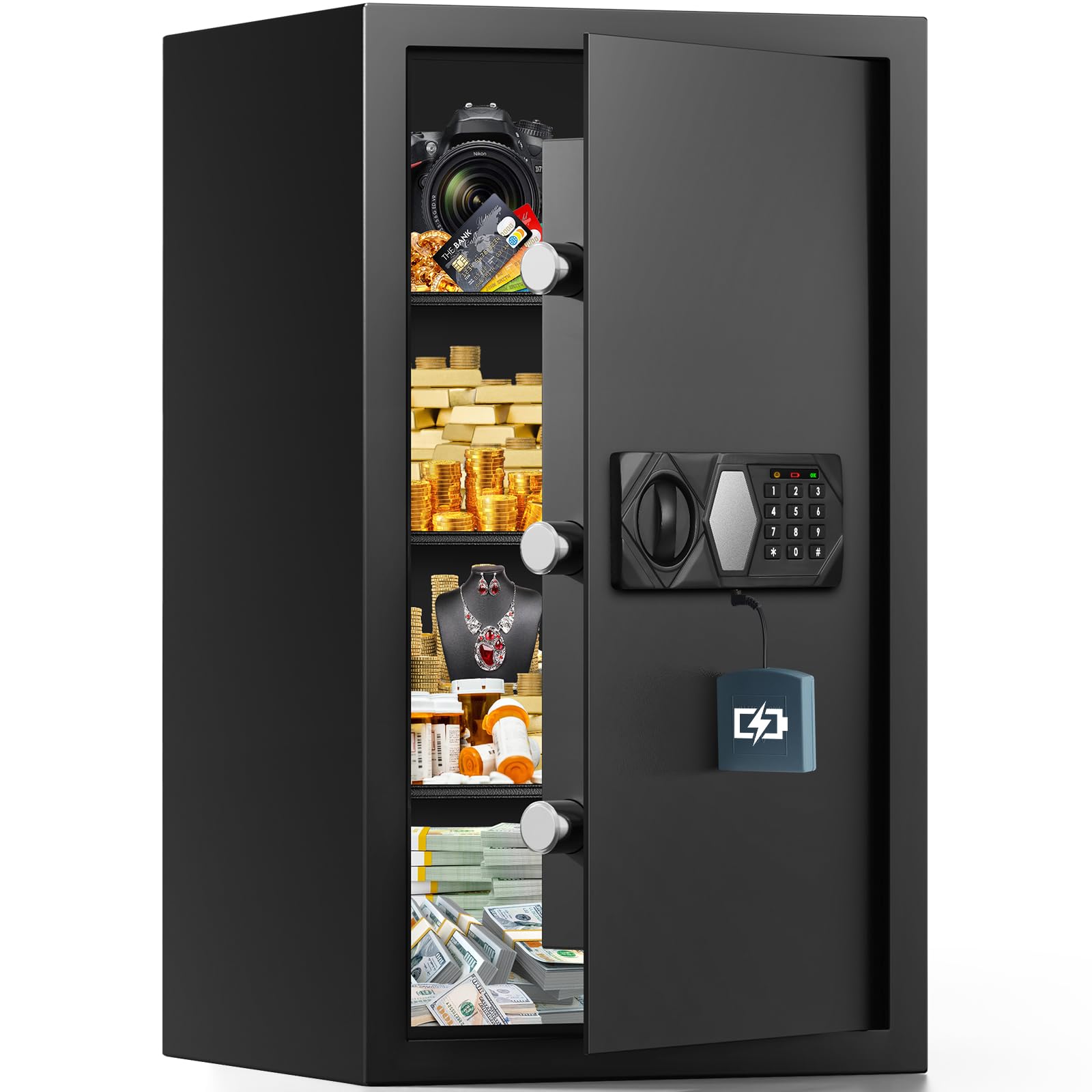 4.2 Cubic Foot Large Fireproof Safe for Home & Office - Digital Security Safe Box Waterproof & Fire Resistant with Spare Keys & Alarm System - Perfect for Documents, Jewelry, Cash Storage (Home, Business, Gun Safe)