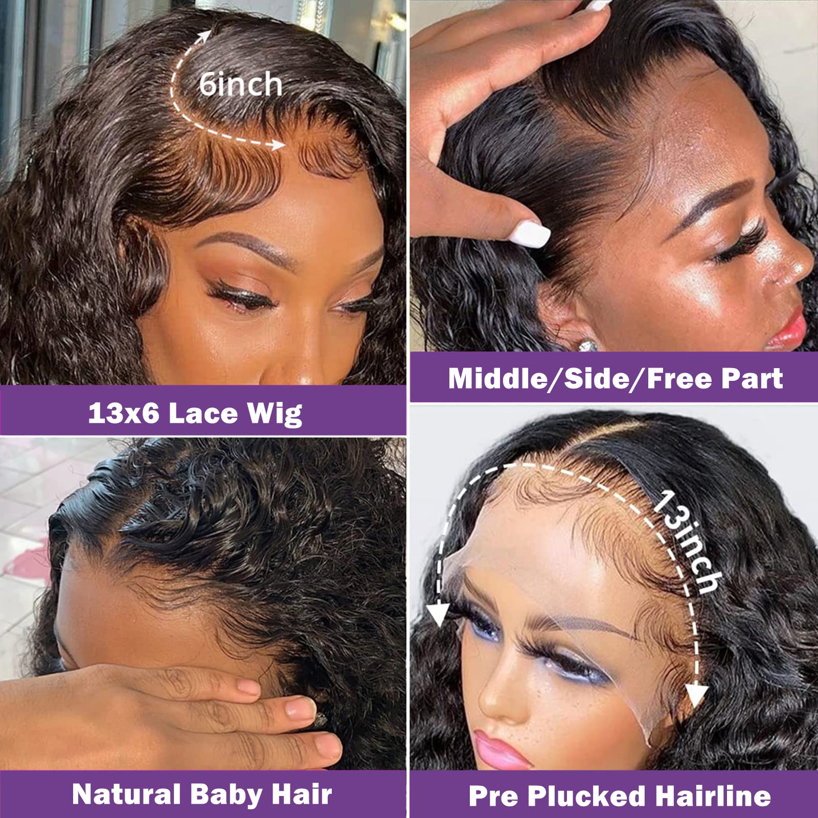 13x6 Deep Wave Lace Front Wigs Human Hair - Pre Plucked 30 Inch HD Transparent Lace Frontal Curly Wig 180% Density Glueless - Natural Black Human Hair Wigs for Women | Perfect for Daily Wear, Parties, Weddings & Special Occasions