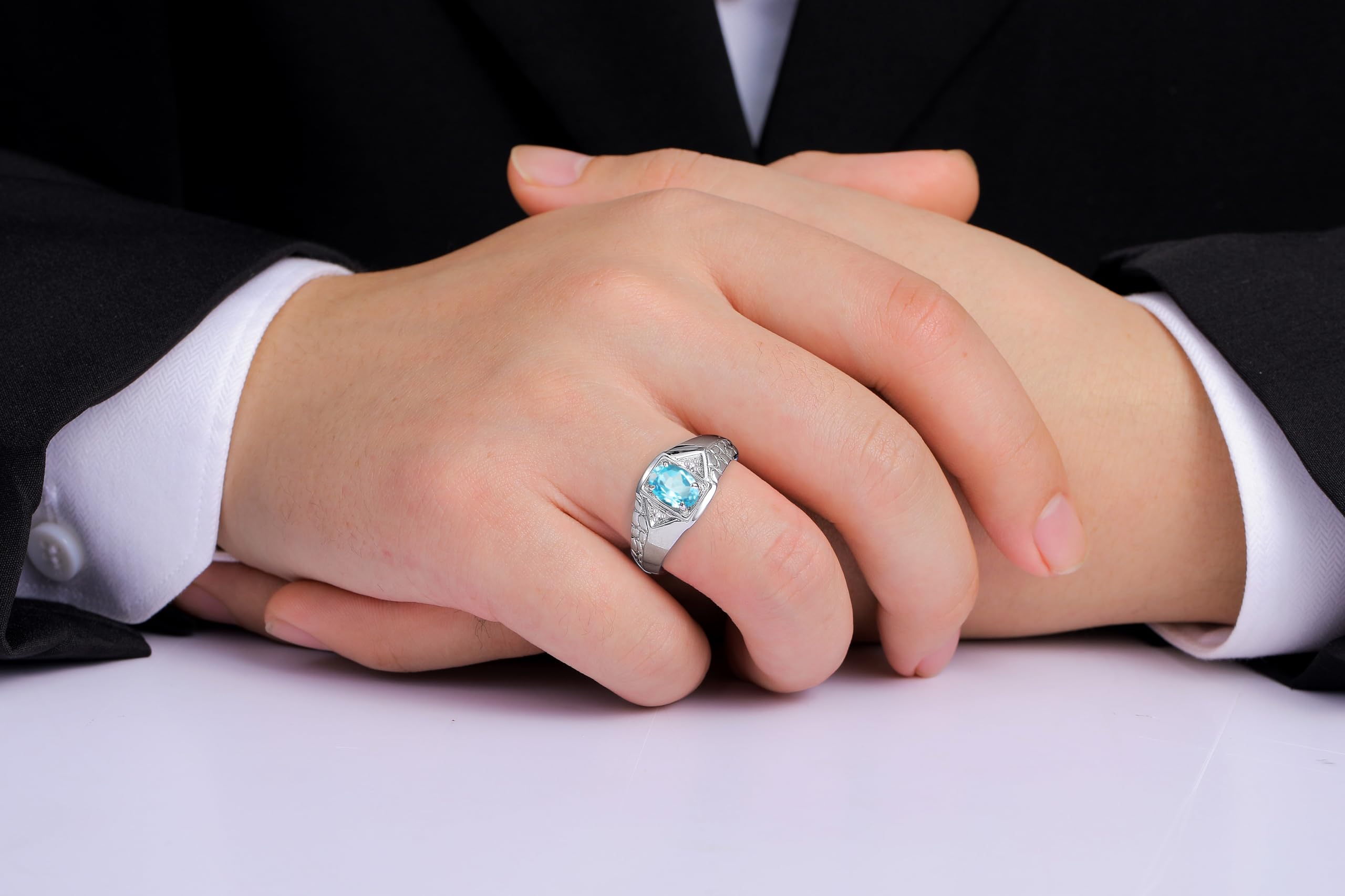 RYLOS Sterling Silver Men's Birthstone Ring with Oval Gemstone & Diamond - Size 8-13 - Elegant Jewelry Gift for Anniversary, Wedding & Special Occasions