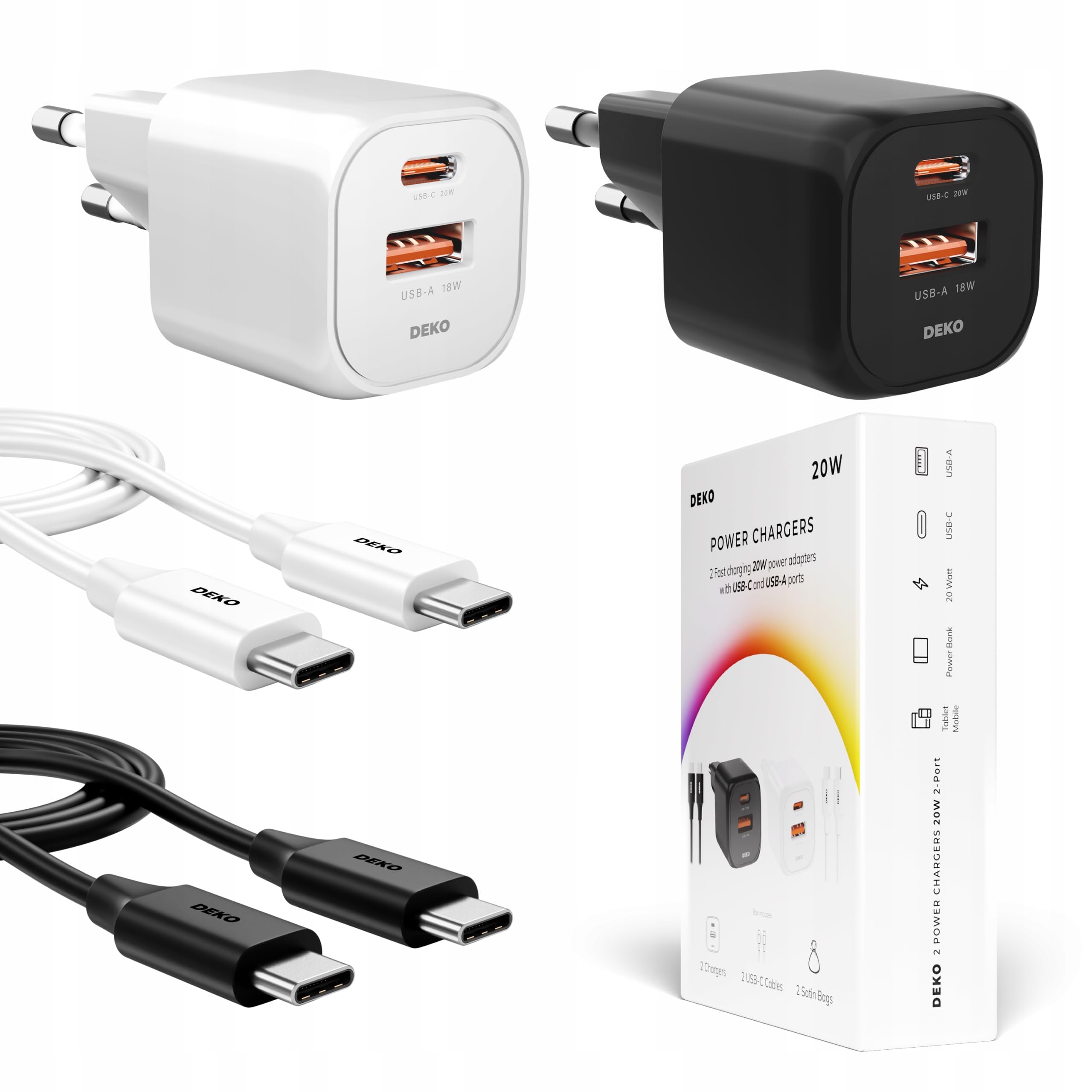 20W Dual USB-C GaN Charger with 100W Cable - Fast Charging for MacBook, iPhone, Samsung - Travel & Home Use