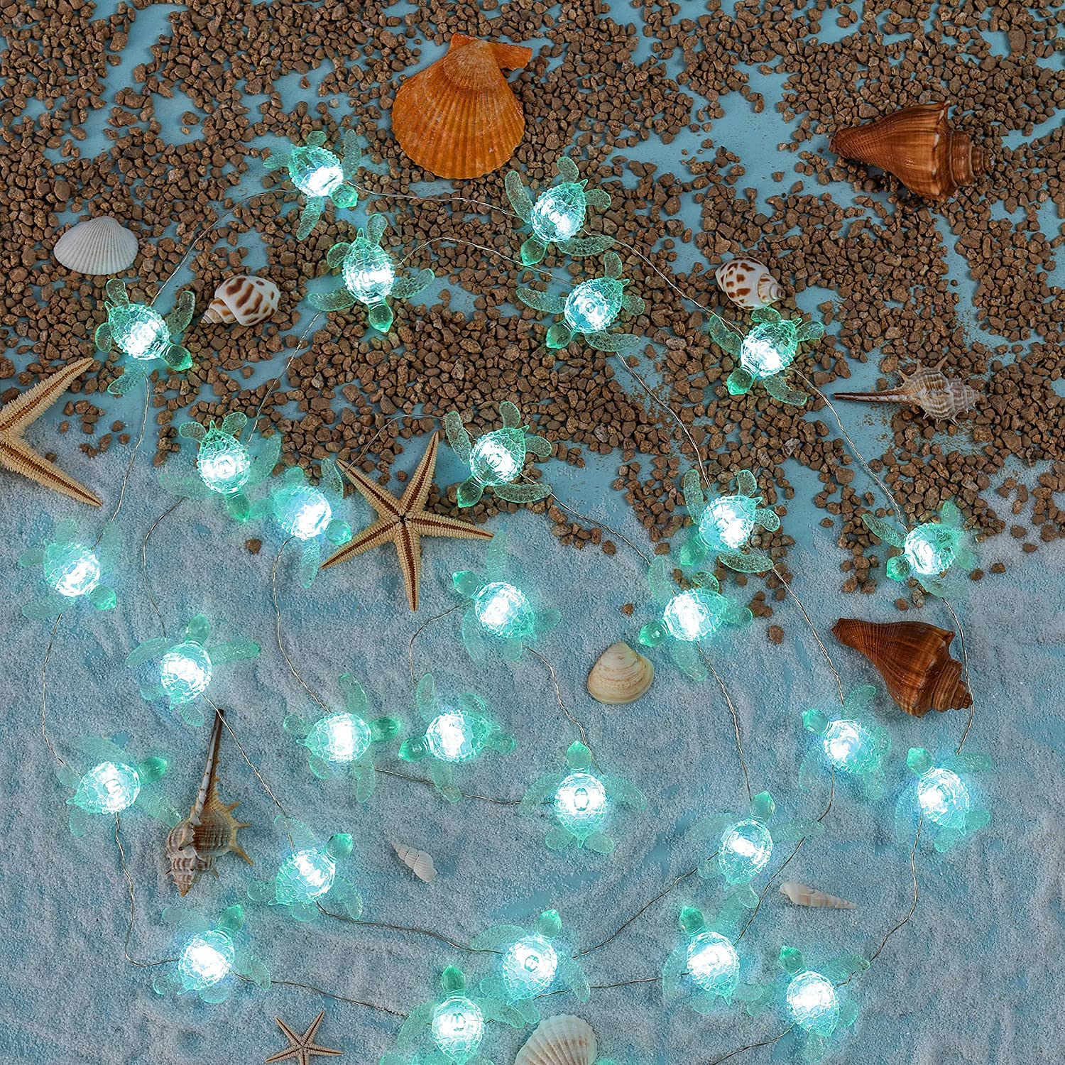 Turtle String Lights - 10ft 30 LED USB Powered Remote Control Beach Theme Decor for Christmas, Bathroom, Bedroom, Camping, Wedding & Birthday Party | Perfect for Coastal Home Decor, Outdoor Camping Ambiance and Festive Celebrations