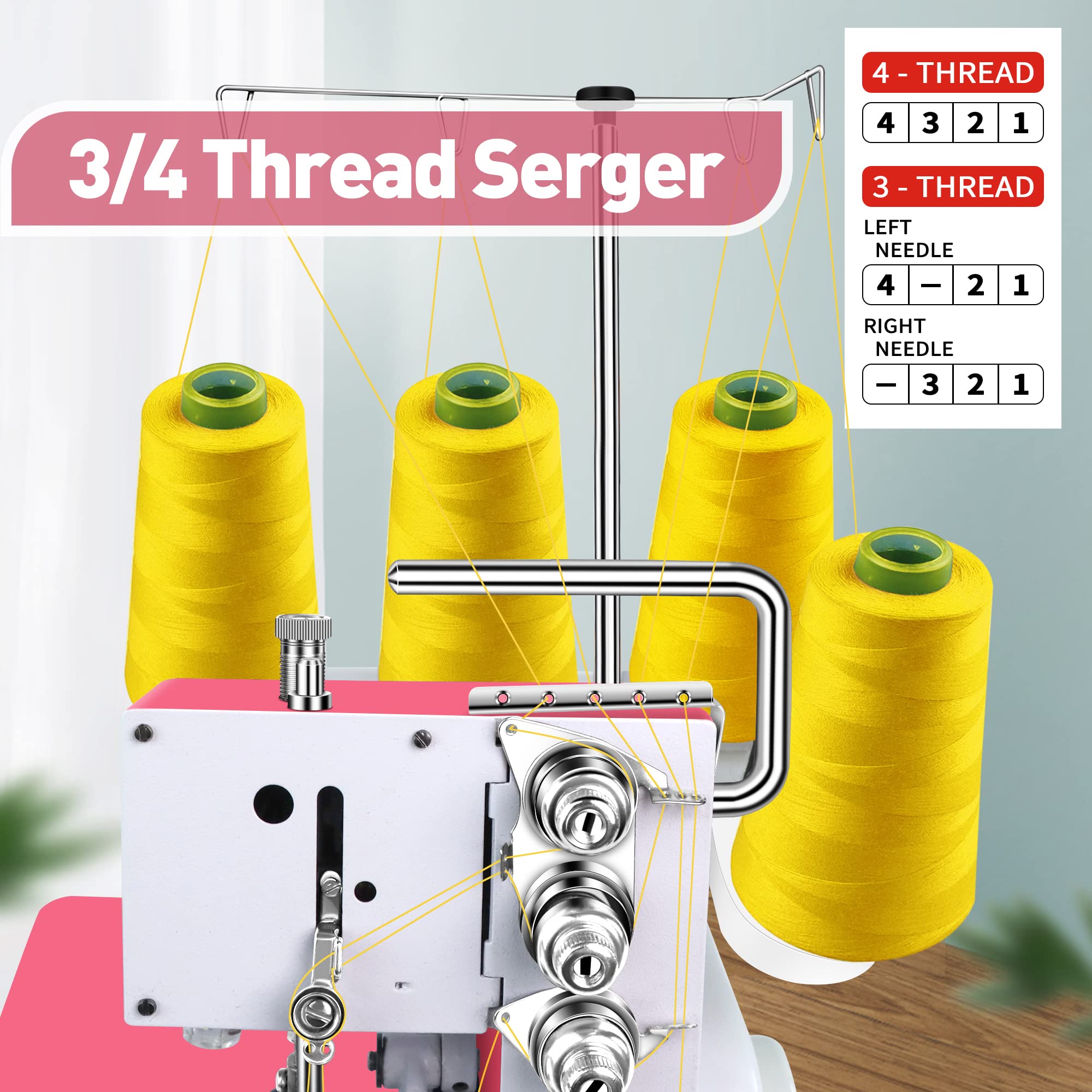 KPCB Serger Sewing Machine with Upgraded LED Light & Accessory Kit | Heavy-Duty Metal Overlock Machine for Professional Sewing | Perfect for Quilting, Garment Making & Craft Projects (Pink)