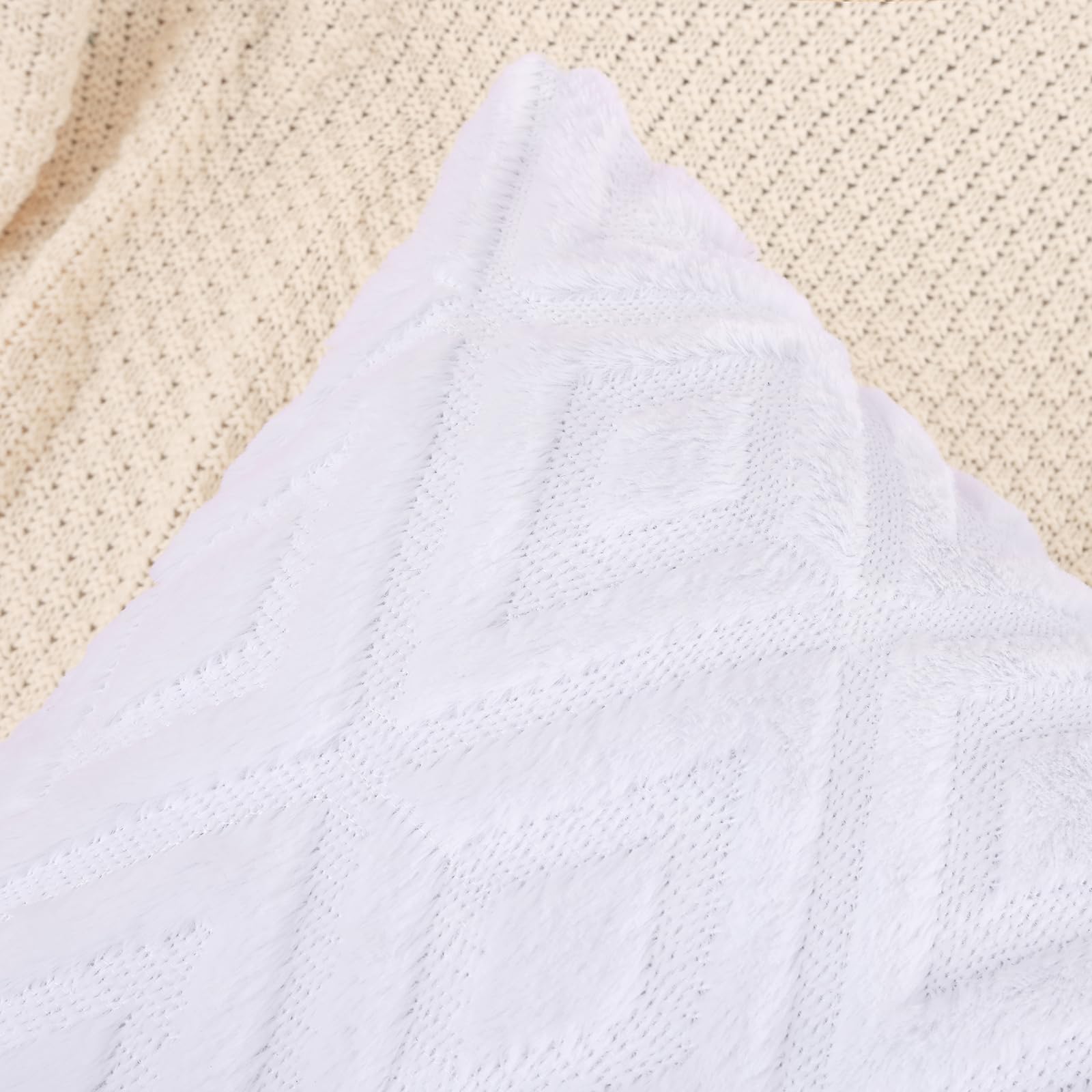 Pallene Soft Faux Fur Throw Pillow Covers 16x16 Set of 2 - Plush Wool Decorative Couch Pillow Covers for Sofa, Bed, Living Room - 3D Diamond Pattern - Pure White - Perfect for Cozy Home Decor and Winter Accents