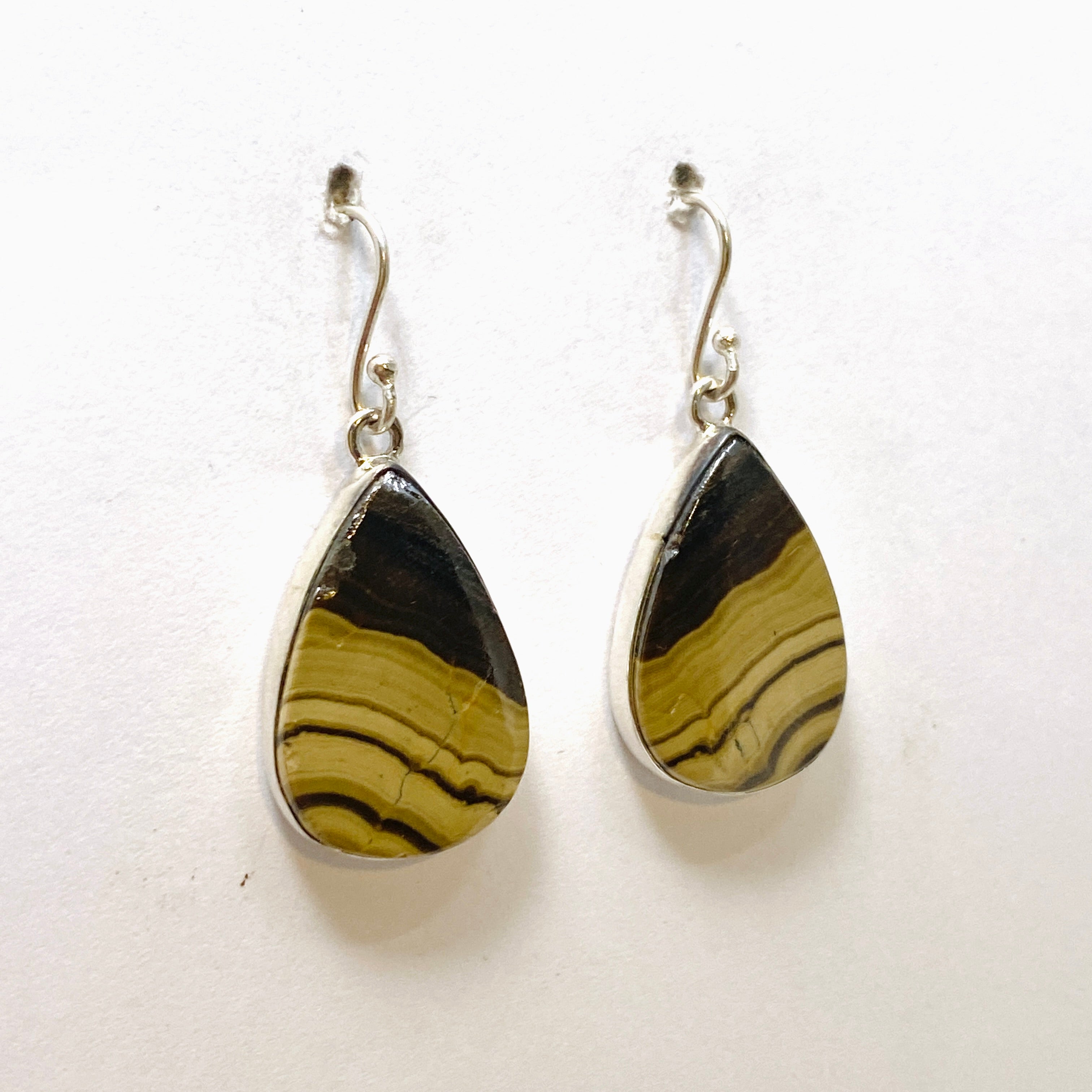 Schalenblende Teardrop Cabochon Earrings KEGJ1561 - Handmade Gemstone Dangle Earrings for Women, Unique Mineral Jewelry Gift - Perfect for Parties, Weddings & Special Occasions