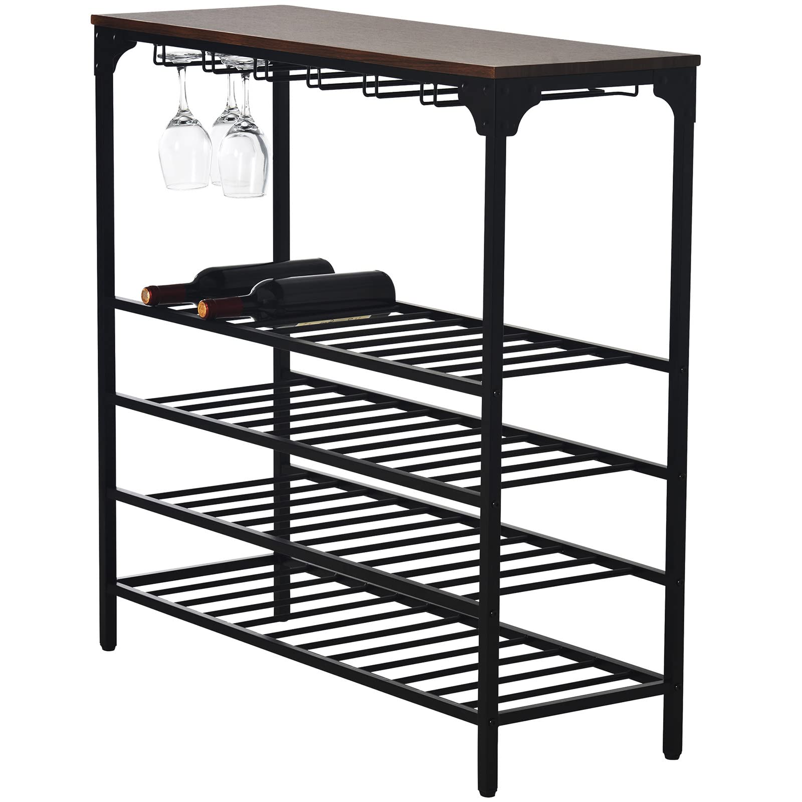 LXILUV 5-Tier Metal Wine Rack - Rustic Free Standing Floor Wine Holder for 40 Bottles with Glass Holders | Kitchen & Dining Room Wine Storage Organizer | Perfect for Home Bars, Restaurants, and Entertaining Spaces