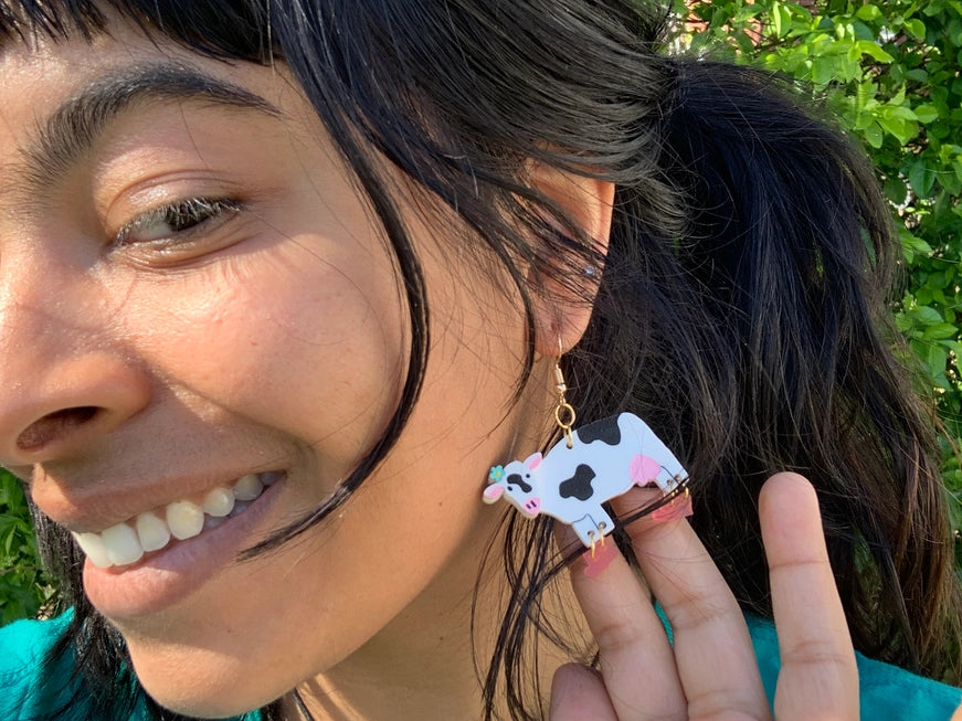 Not Picasso Honey Moo Moo Cow Earrings - Cute Animal Jewelry for Women - Perfect for Farm Theme Parties, Country Style Outfits & Everyday Wear