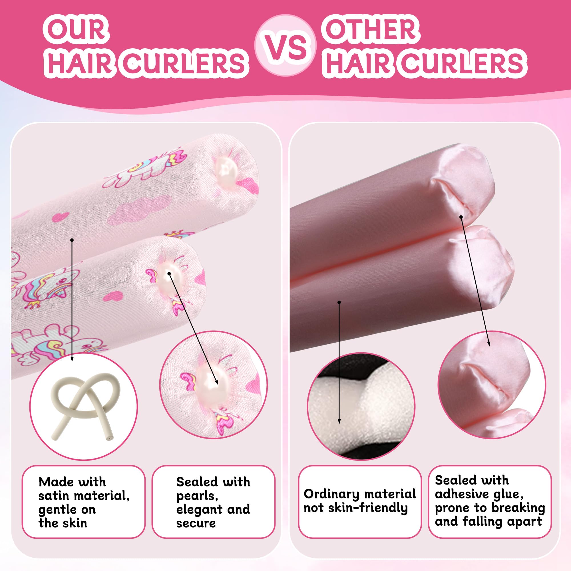 Heatless Curling Headband for Girls - Unicorn Hair Rollers with Clips, No Heat Hair Curlers for Kids & Teens (Ages 6-13) - Perfect for Overnight Curls, Birthday Gifts & Valentine's Day Presents - Great for Sleepovers, Parties & Special Occasions
