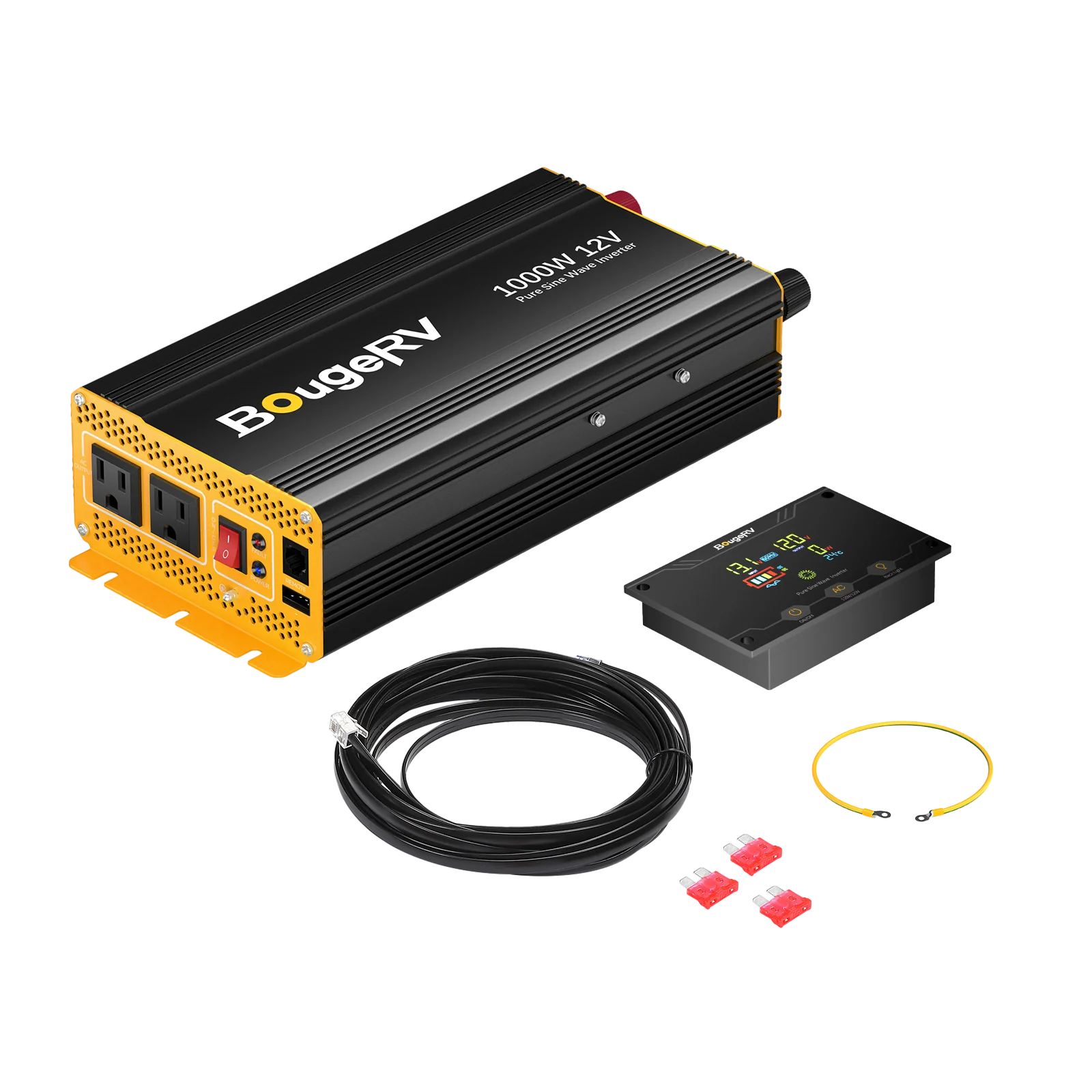 BougeRV 1000W 12V Pure Sine Wave Power Inverter with Bluetooth - Perfect for RVs, Camping, Off-Grid Living & Emergency Power Backup