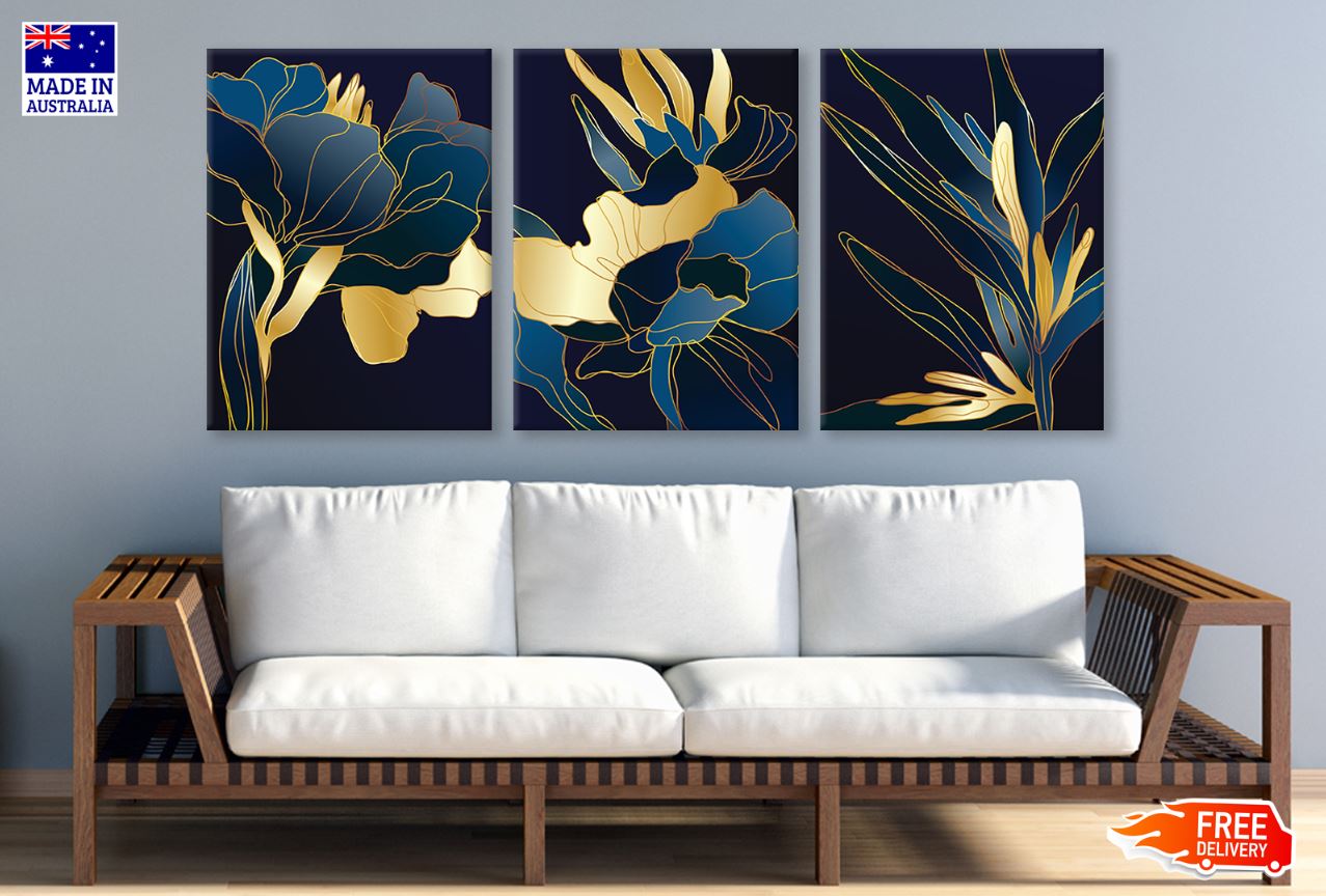 3-Piece Abstract Floral Wall Art Canvas Prints - Premium 100% Australian Made - Ready to Hang for Living Room, Bedroom & Office Decor