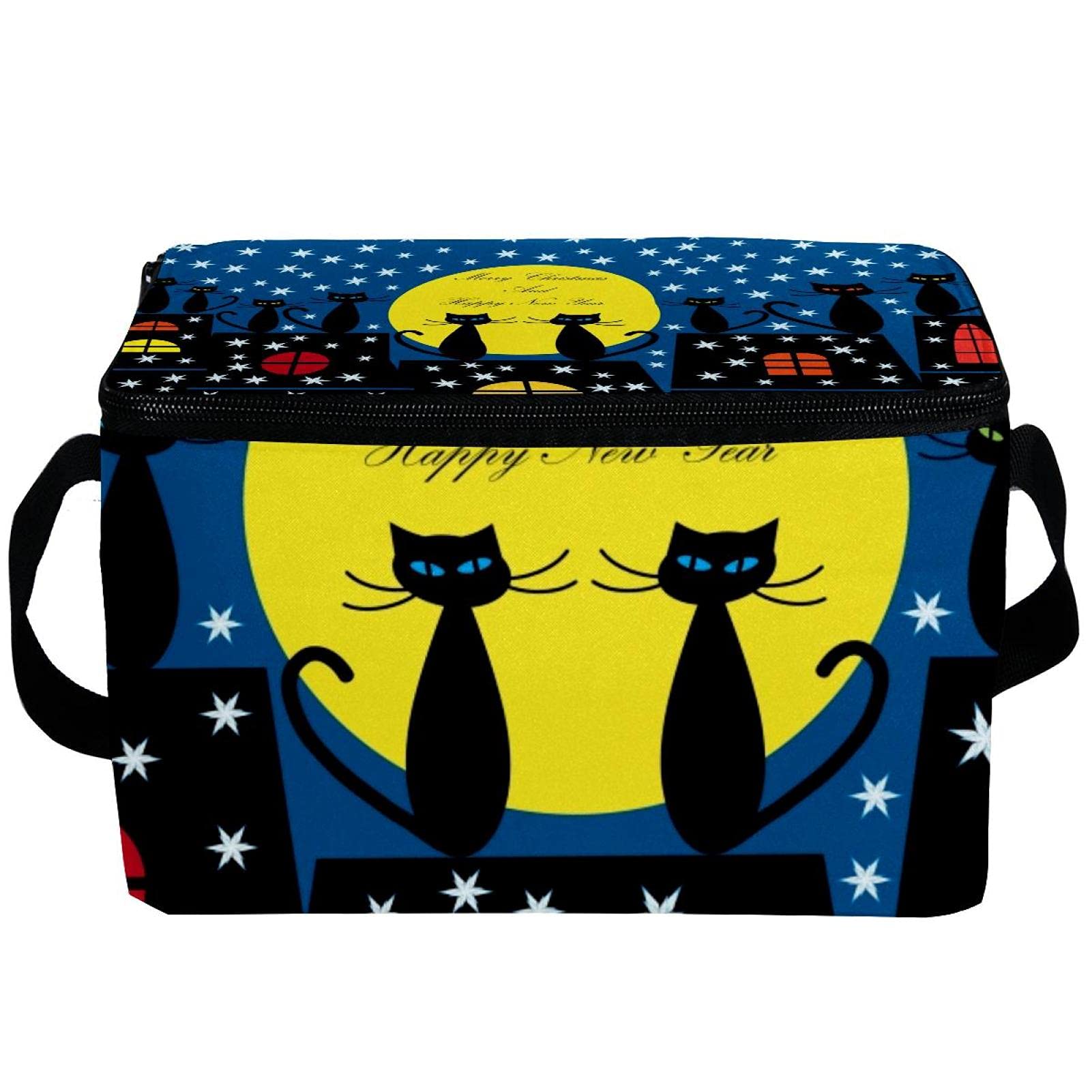 Insulated Reusable Lunch Box Cooler Bag for Adults - Thermal Shoulder Bag for Office, Work, School & Picnic - Winter Cats Sitting on Roof Design - Perfect for Meal Prep, Commuting & Outdoor Activities