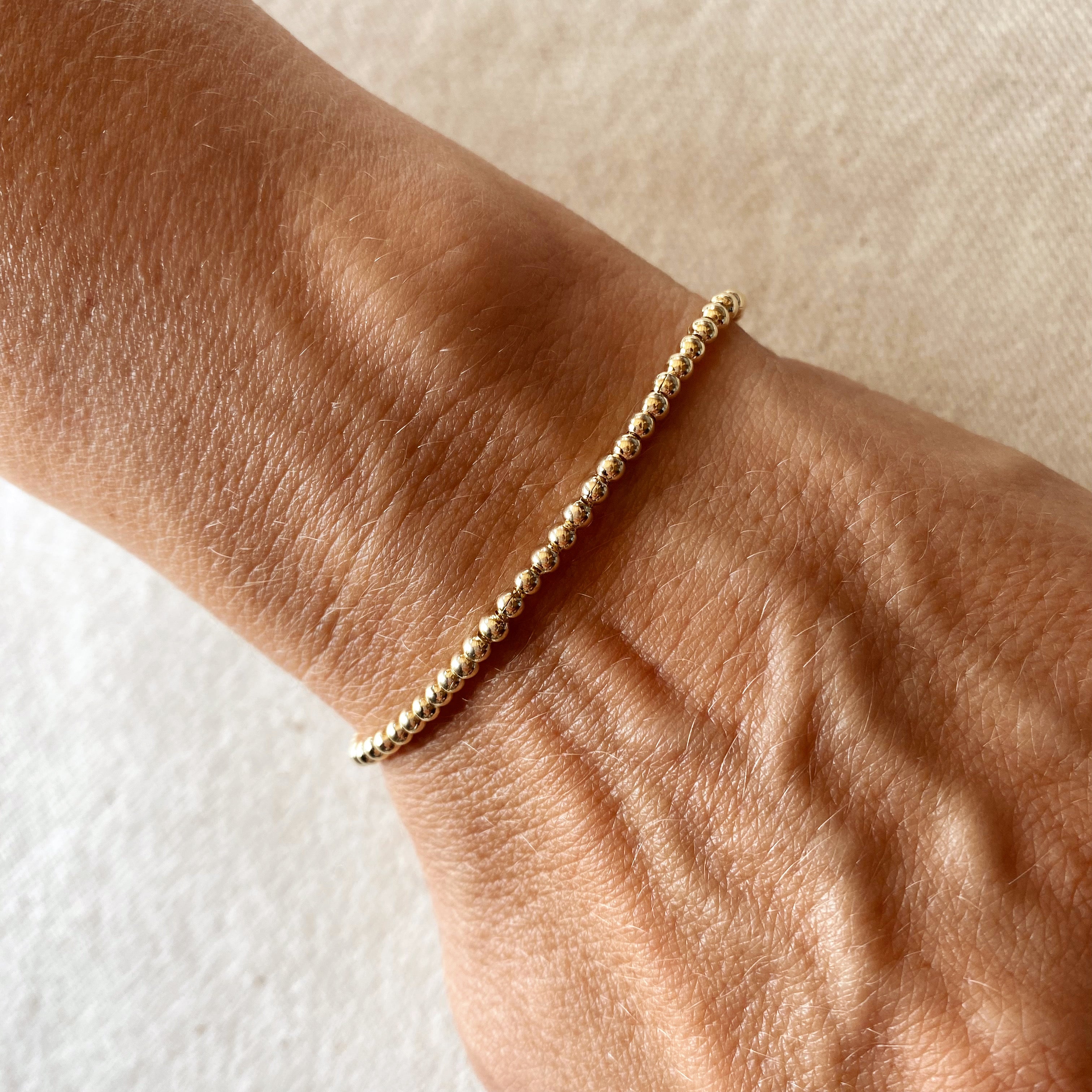 18K Gold Filled 2.5mm Beaded Bracelet for Women - Elegant Stackable Jewelry for Everyday Wear, Gift Giving & Special Occasions