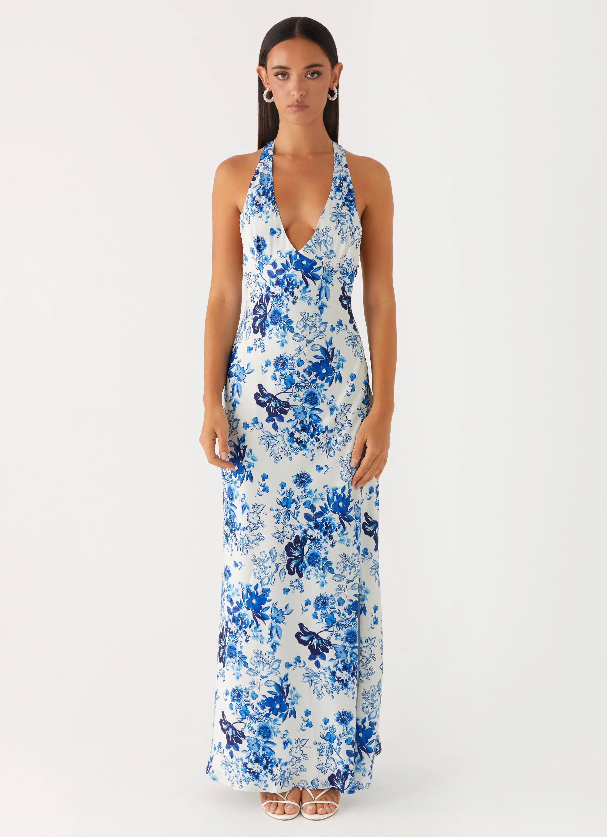 Angie Maxi Dress - Serene Sky Floral Print Women's Summer Dress | Perfect for Beach Vacations, Garden Parties & Date Nights