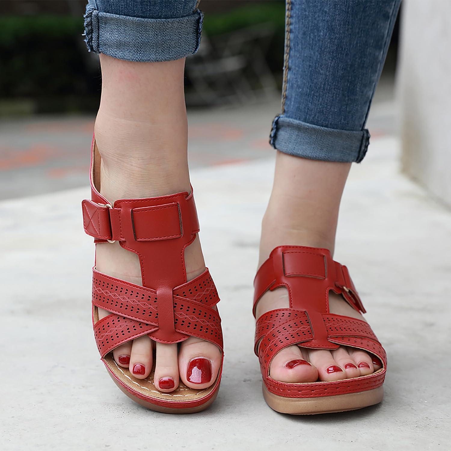 SHIBEVER Women's Comfortable Orthopedic Wedge Sandals - Slip-On Platform Sandals for Walking, Travel & Summer Outfits