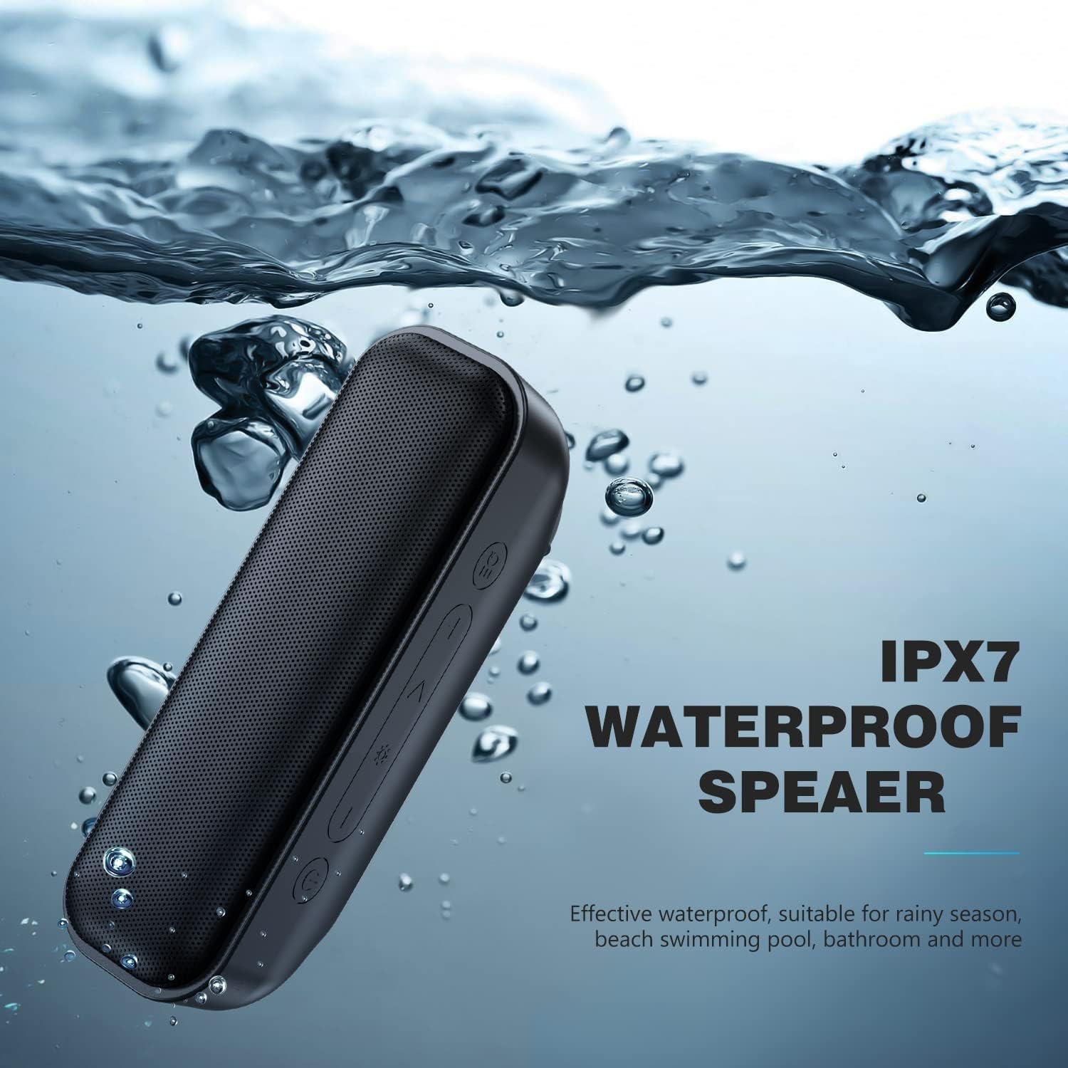 20W Portable Bluetooth Speaker with Stereo Sound, IPX7 Waterproof Wireless Speaker - TWS Pairing, Multi-Color LED Lights, 15H Playtime for Parties, Shower, Beach, Camping & Outdoor Activities