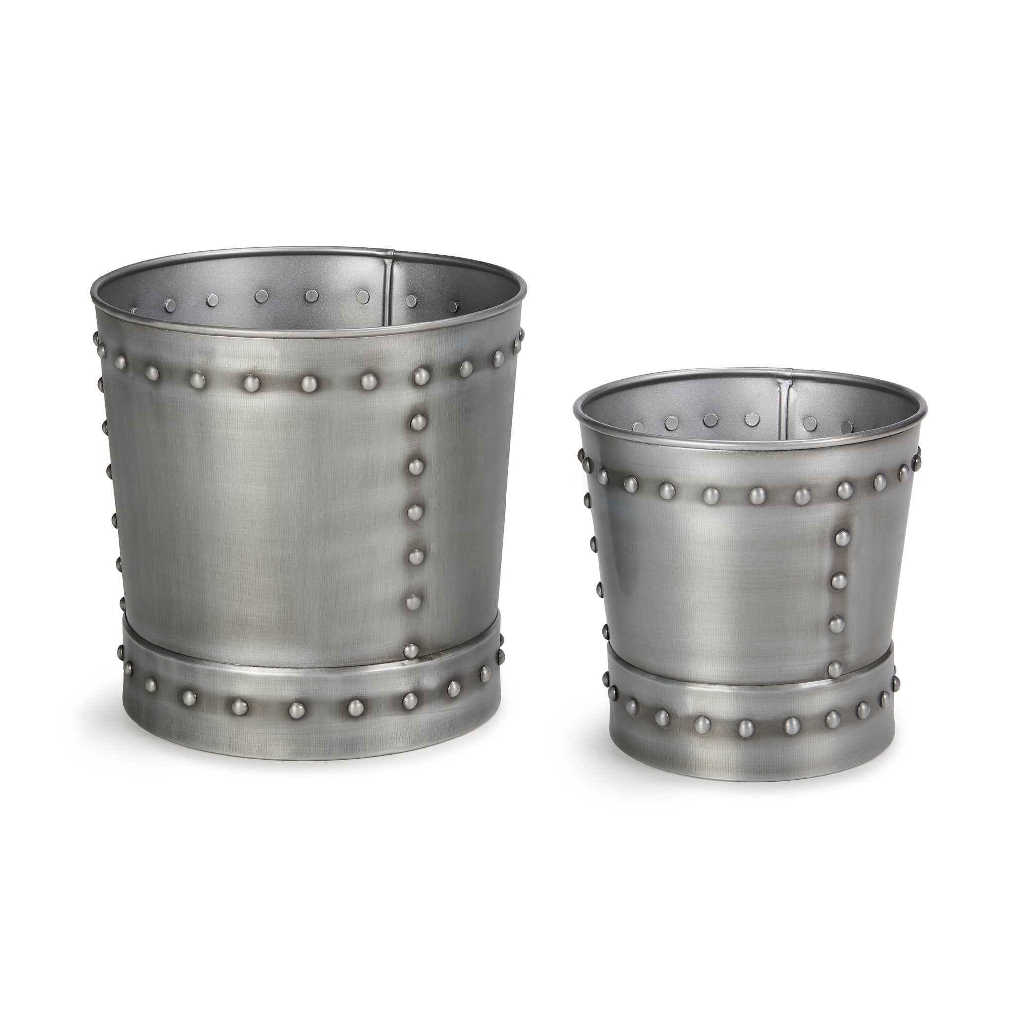 Medium Riveted Zinc Planter Set of 2 - Modern Indoor/Outdoor Garden Plant Pots for Home Decor, Patio & Office Plants