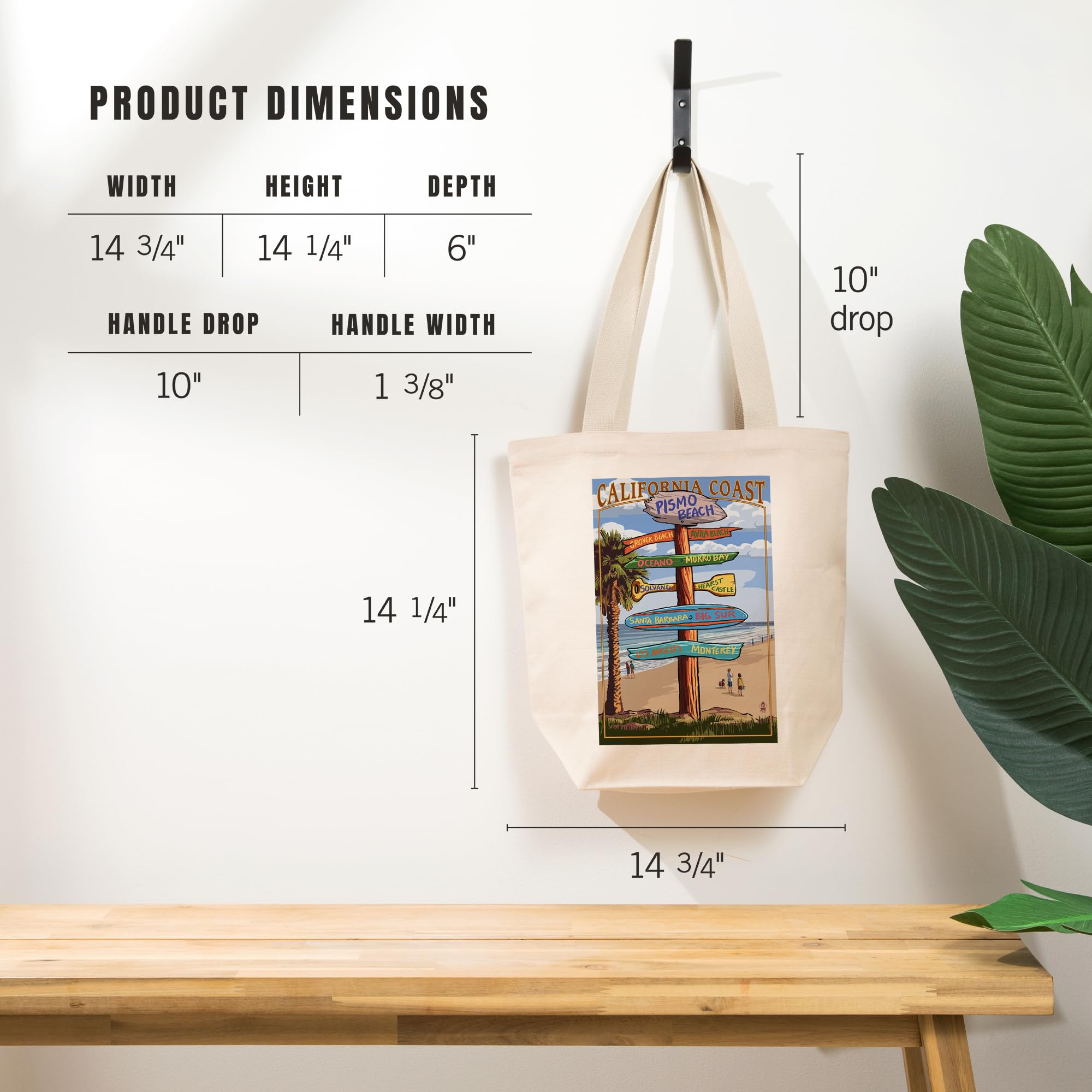 Lantern Press Pismo Beach California Tote Bag - 100% Cotton Canvas Reusable Shopping Bag for Beach, Grocery & Travel | California Coastal Decor Gift