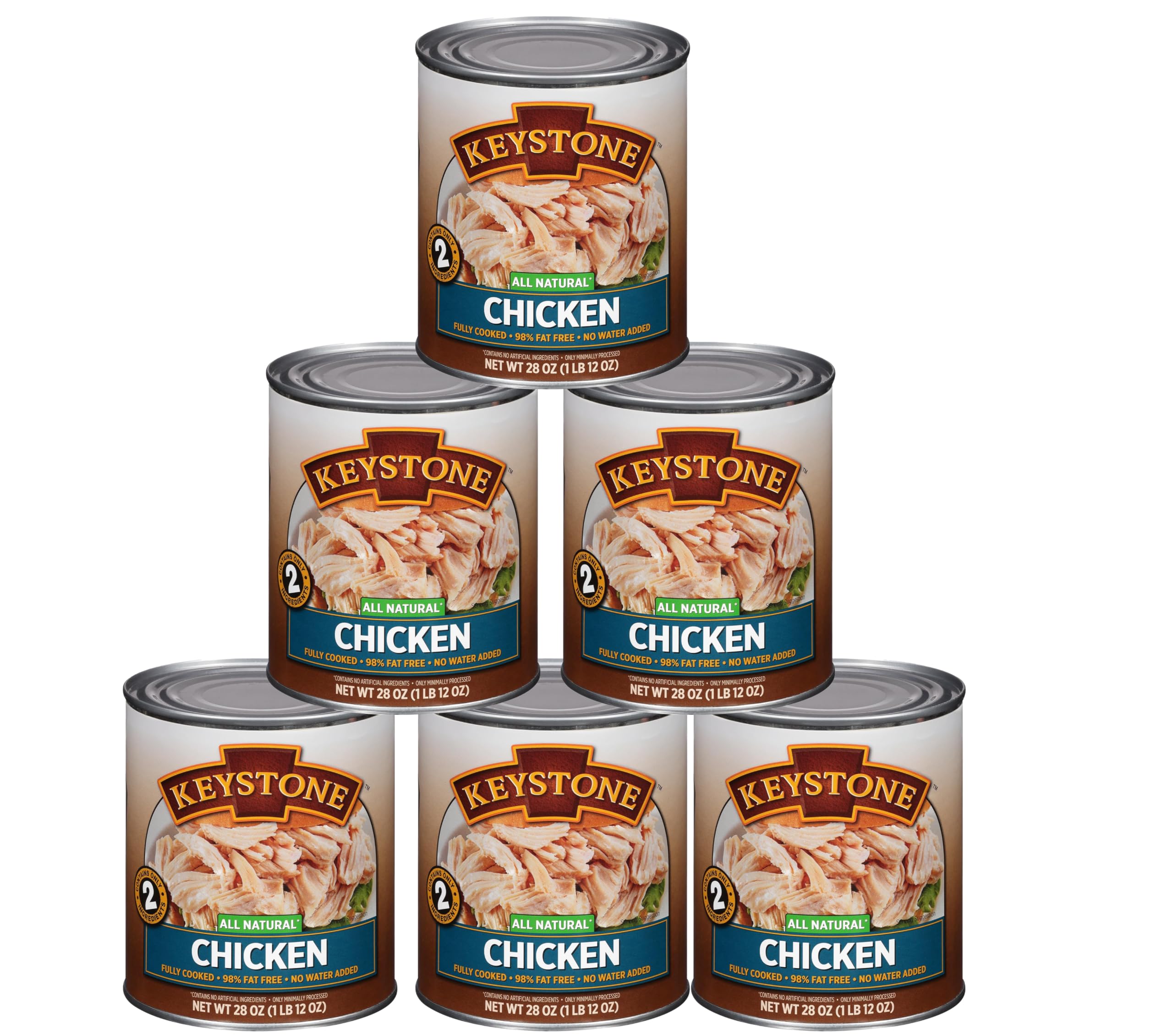 Premium All-Natural Canned Chicken (28oz - 6 Pack) | Keystone Meats | No MSG, No Preservatives, No Water Added | Low Sodium, Low Fat, Gluten-Free | Shelf-Stable Pantry Essential | Perfect for Camping, Emergency Food Supply & Quick Meals