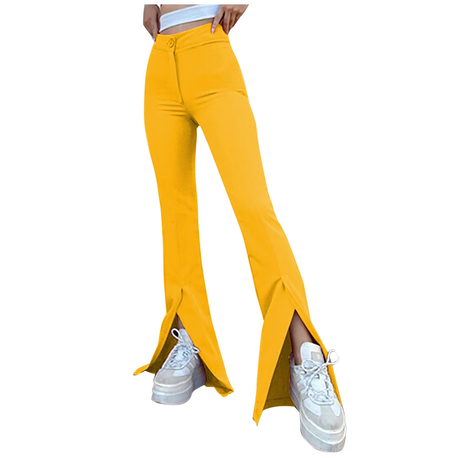 Women's High Waist Bootcut Work Pants - Split Front Elastic Waistband, Flare Leggings & Elegant Trousers for Office, Business Casual & Professional Outfits | Full Length Comfortable Dress Pants for Women