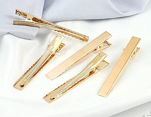 RAWAT Alloy Metal Single Prong Alligator Hair Clips - 4.5CM Gold Hairpins for Women (Pack of 100) | DIY Hair Bows, Updos, Braids & Wedding Hairstyles