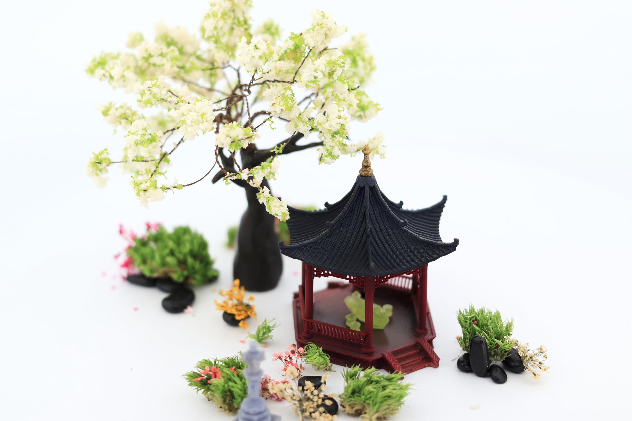 Mini Chinese Pavilion - Aquarium Decor, Zen Garden Kit, Fish Tank Ornaments, Miniature House Model, Dollhouse Accessories, Fairy Garden Decorations, Terrarium Plants Decor (VDSCN0130-R) - Perfect for Home Office Desk, Feng Shui Display & Miniature Landscape Design
