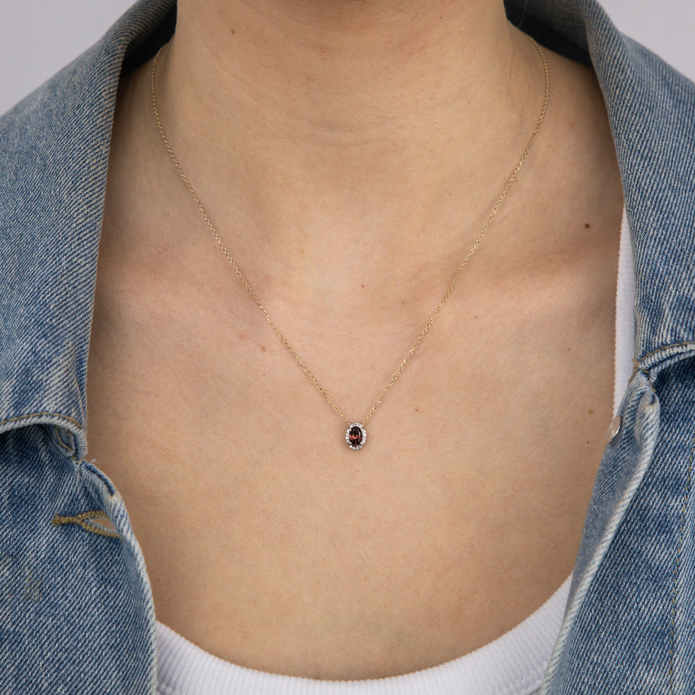 0.56 Carat Red Garnet and Diamond Oval Pendant with 45cm 9ct Yellow Gold Chain - Elegant Jewelry Gift for Women, Perfect for Valentine's Day, Anniversary & Special Occasions