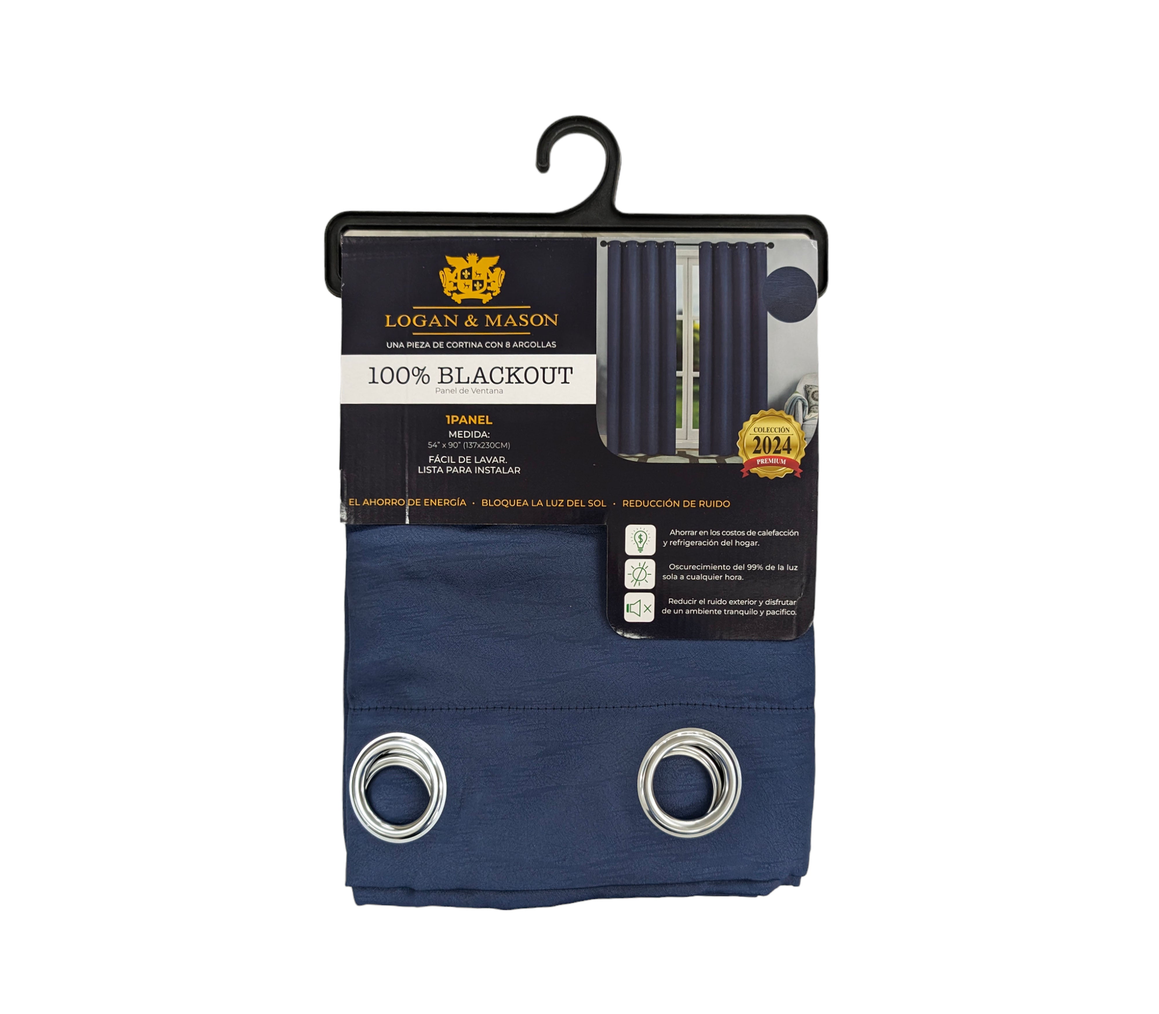 Logan & Mason 100% Blackout Window Curtain with Rings - Thermal Insulated Room Darkening Drapes for Bedroom, Living Room & Nursery