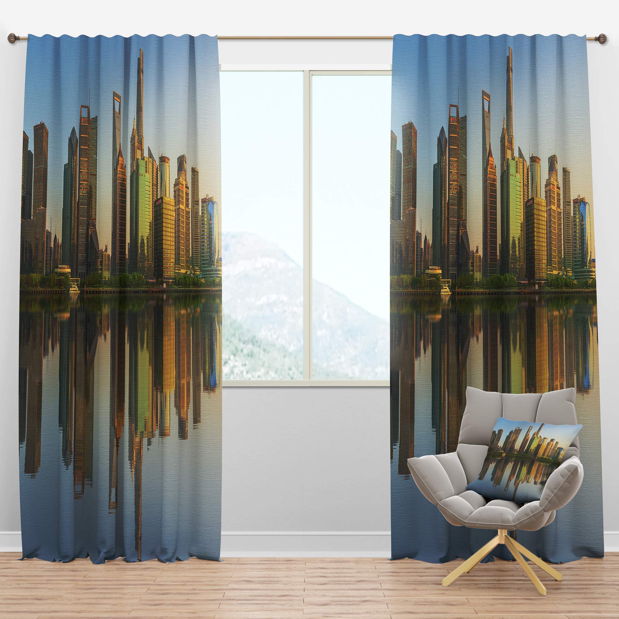 DesignQ Blackout Curtains - Shanghai Huangpu River Sunset Print - Thermal Insulated Bedroom & Living Room Drapes (52x63 Inches) - Perfect for Light Blocking, Privacy & Temperature Control in Home or Office