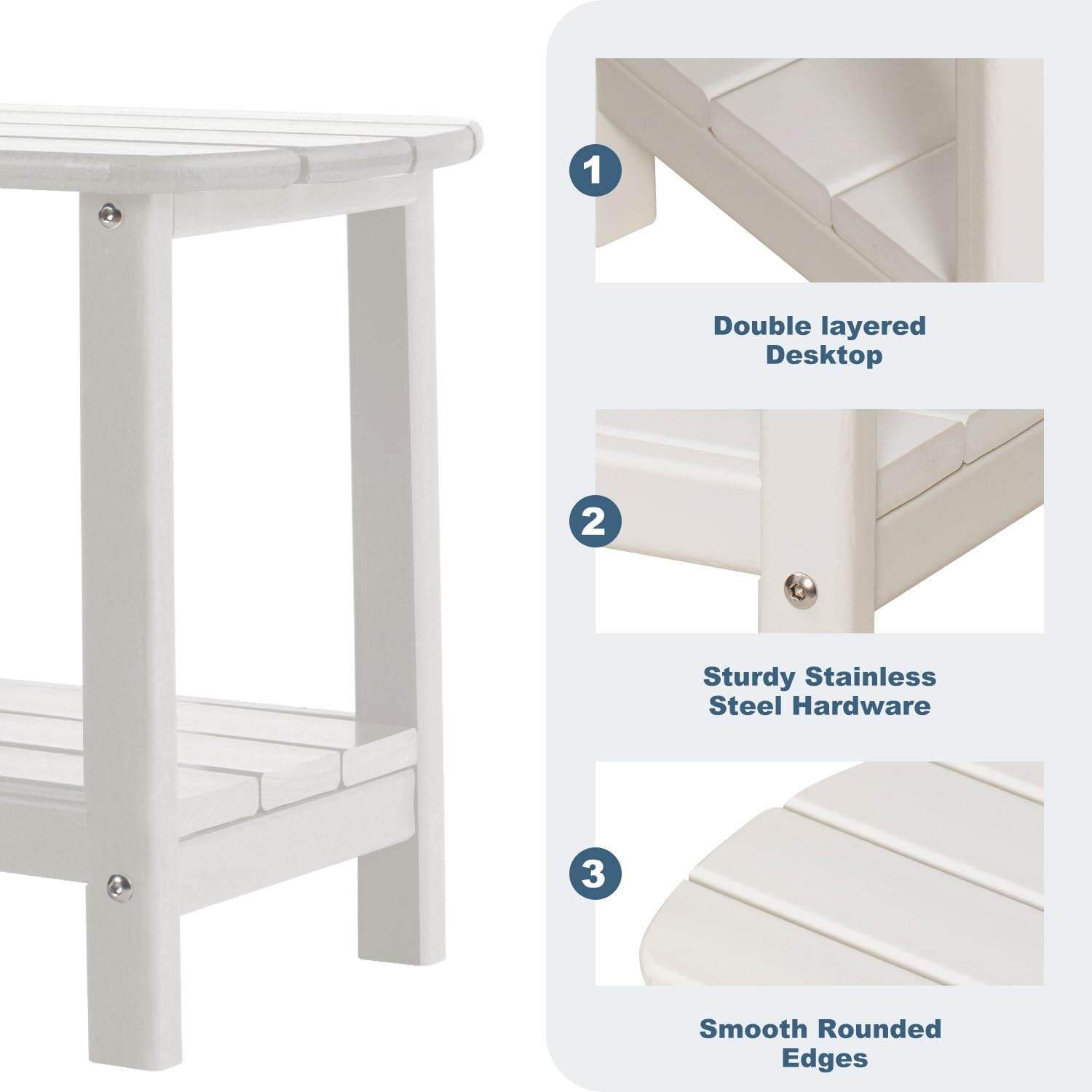 2-Tier Adirondack Outdoor Side Table - Weather Resistant HDPE Patio End Table for Deck, Garden & Poolside (White) - Perfect for Drinks, Books & Outdoor Relaxation