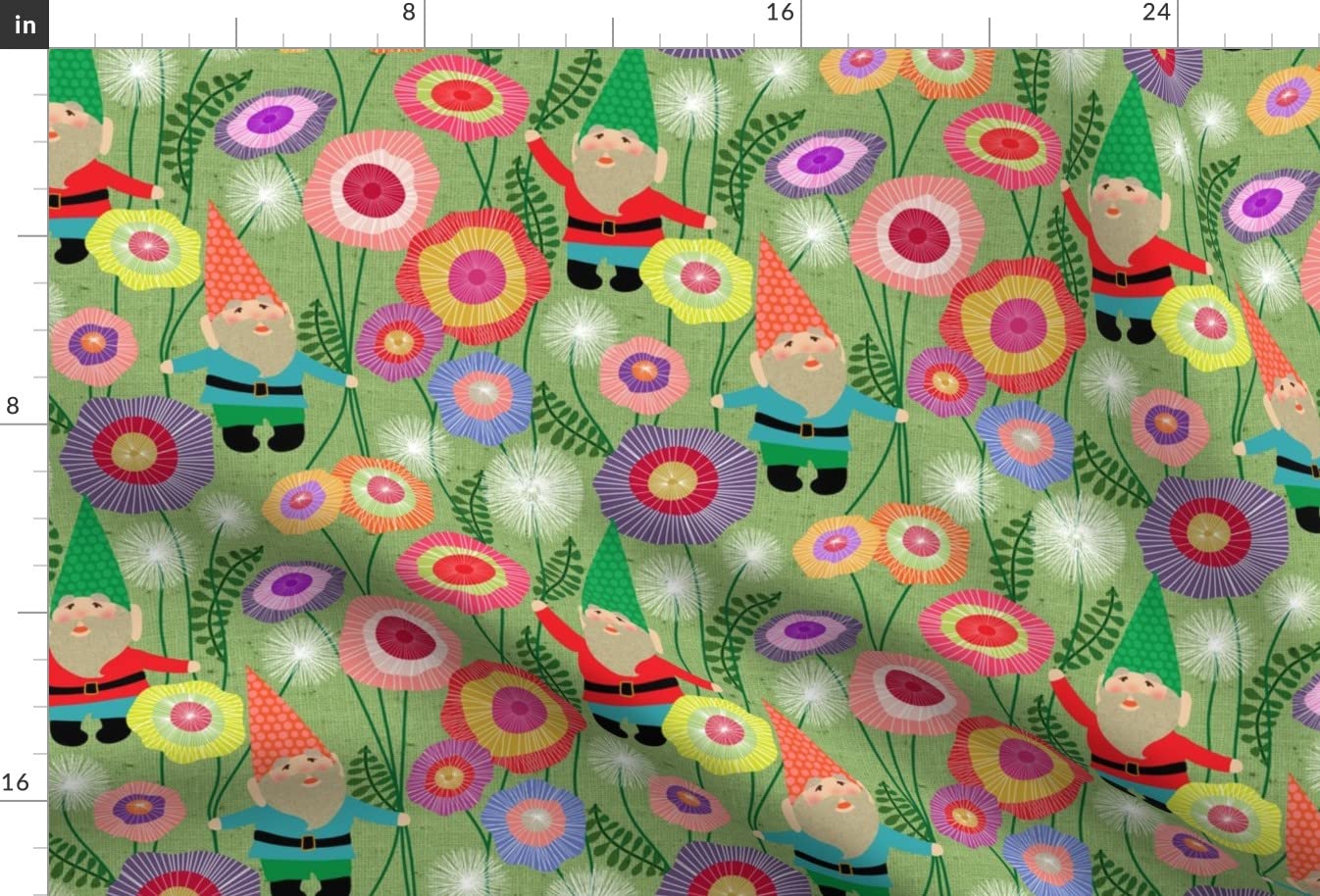 Gnomes Flowers Meadow Printed Minky Fabric Fat Quarter - Soft Plush Fabric for Sewing Baby Blankets, Quilt Backing & DIY Crafts - Perfect for Nursery Decor, Gift Making & Home Sewing Projects