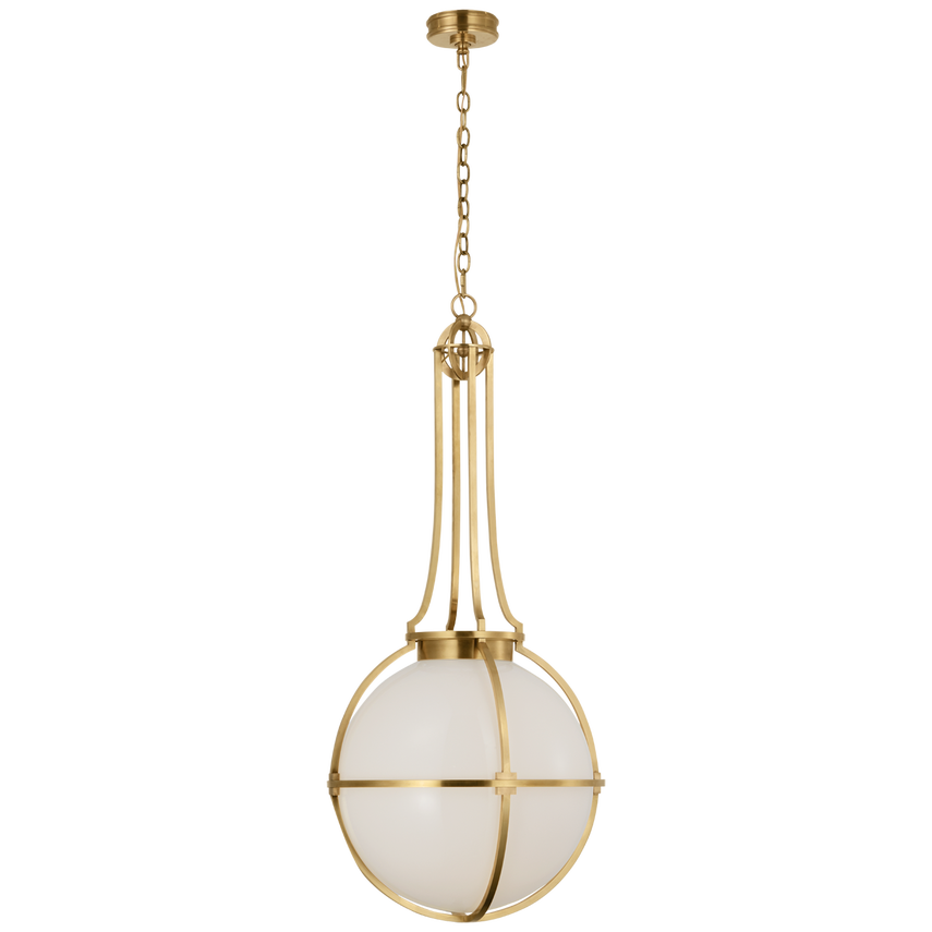 Archer Large Captured Globe Pendant in Antique Brass - Vintage Industrial Lighting Fixture for Dining Room, Bar or Entryway