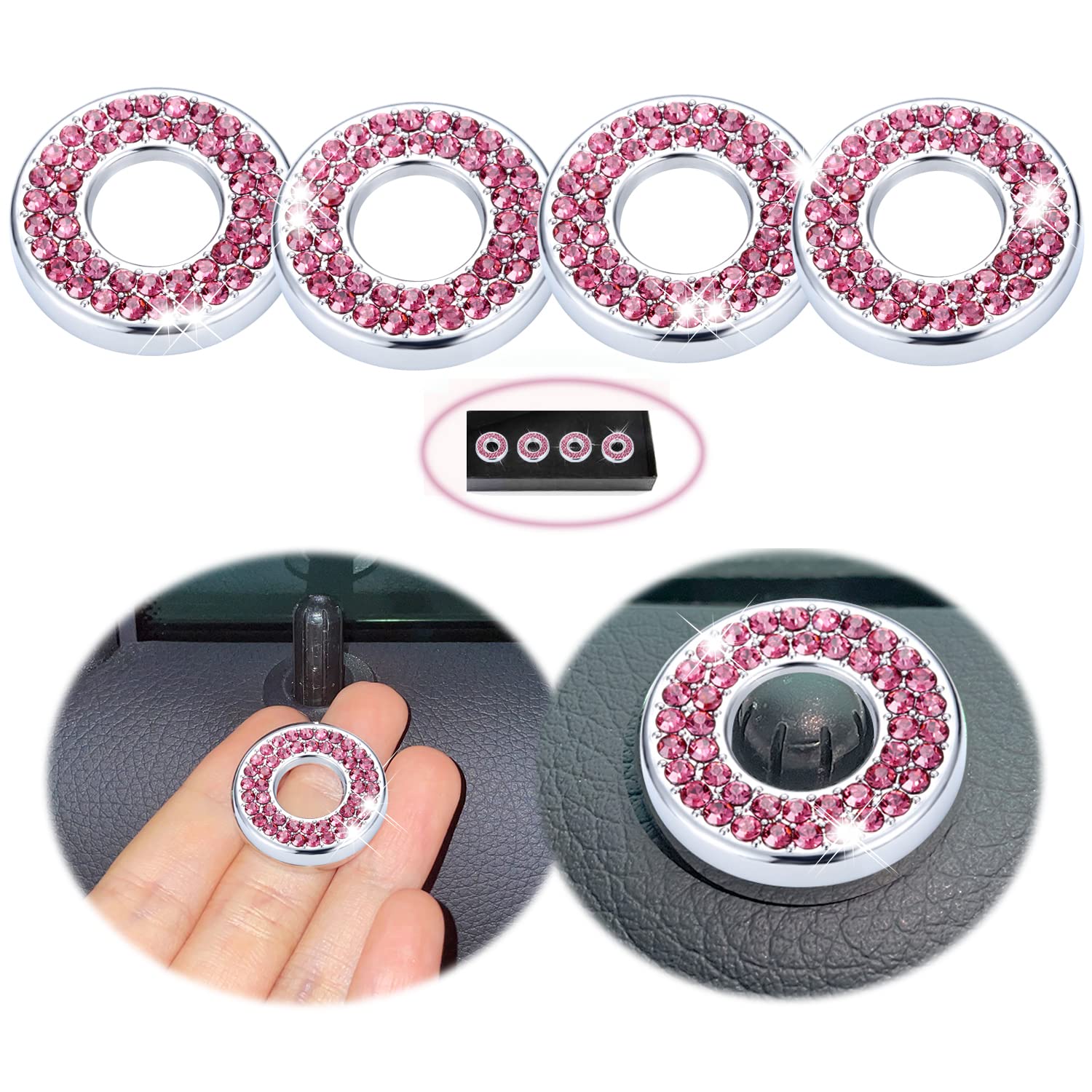 Sparkling Dark Pink Rhinestone Car Door Lock Cover - Luxury Glitter Interior Accessories for Mercedes C Class & Women's Car Decor - Perfect for Gifts, Parties & Customizing Your Ride