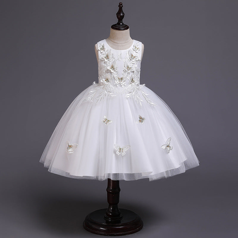 Elegant Floor-Length A-Line Flower Girl Dress with Delicate Lace & Floral Appliques - Perfect for Weddings, Baptisms & Special Occasions