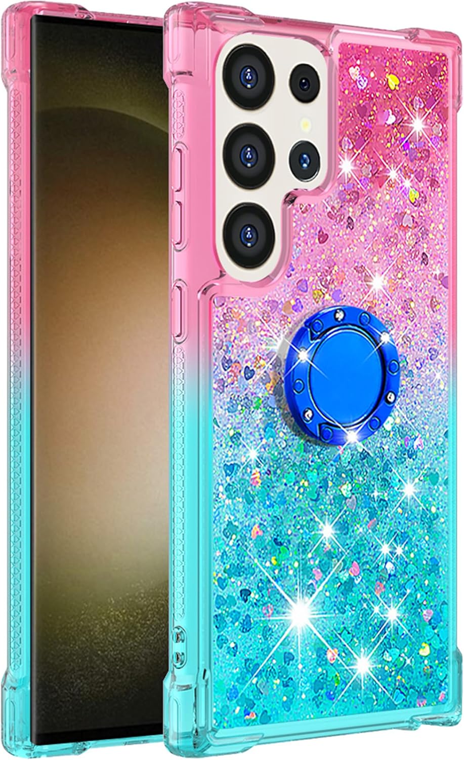Samsung Galaxy S25 Plus Case with Glitter Design, Kickstand & Gradient Quicksand Texture - Perfect for Everyday Protection & Hands-Free Viewing