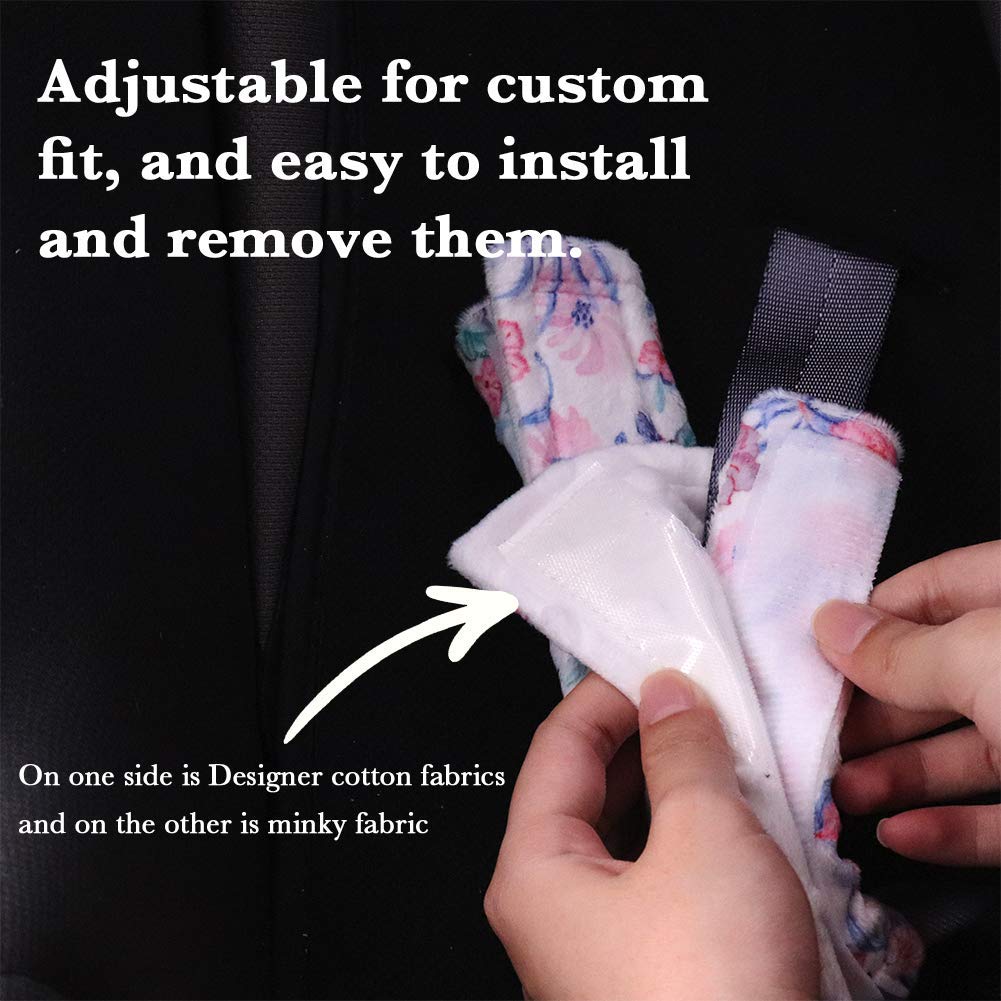 Baby Car Seat Cover & Shoulder Pads Set - Floral No Touching Sign Canopy, Stroller Seat Strap Covers for Newborn Girls & Boys - Nursing Scarf & Kids Seat Belt Protectors for Pushchair - Perfect for Travel, Shopping & Daily Outings