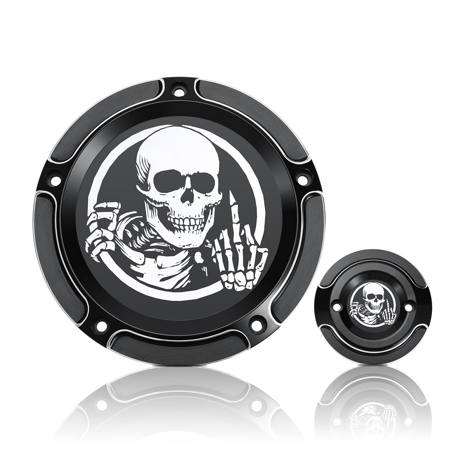 Harley Davidson Derby Timer Cover & Points Covers - 5 Hole Skull Design for Touring, Road King, Electra Glide, Street Glide, Road Glide, Tri Glide, Dyna & Softail Models - Perfect for Custom Bike Upgrades and Motorcycle Accessories Replacement