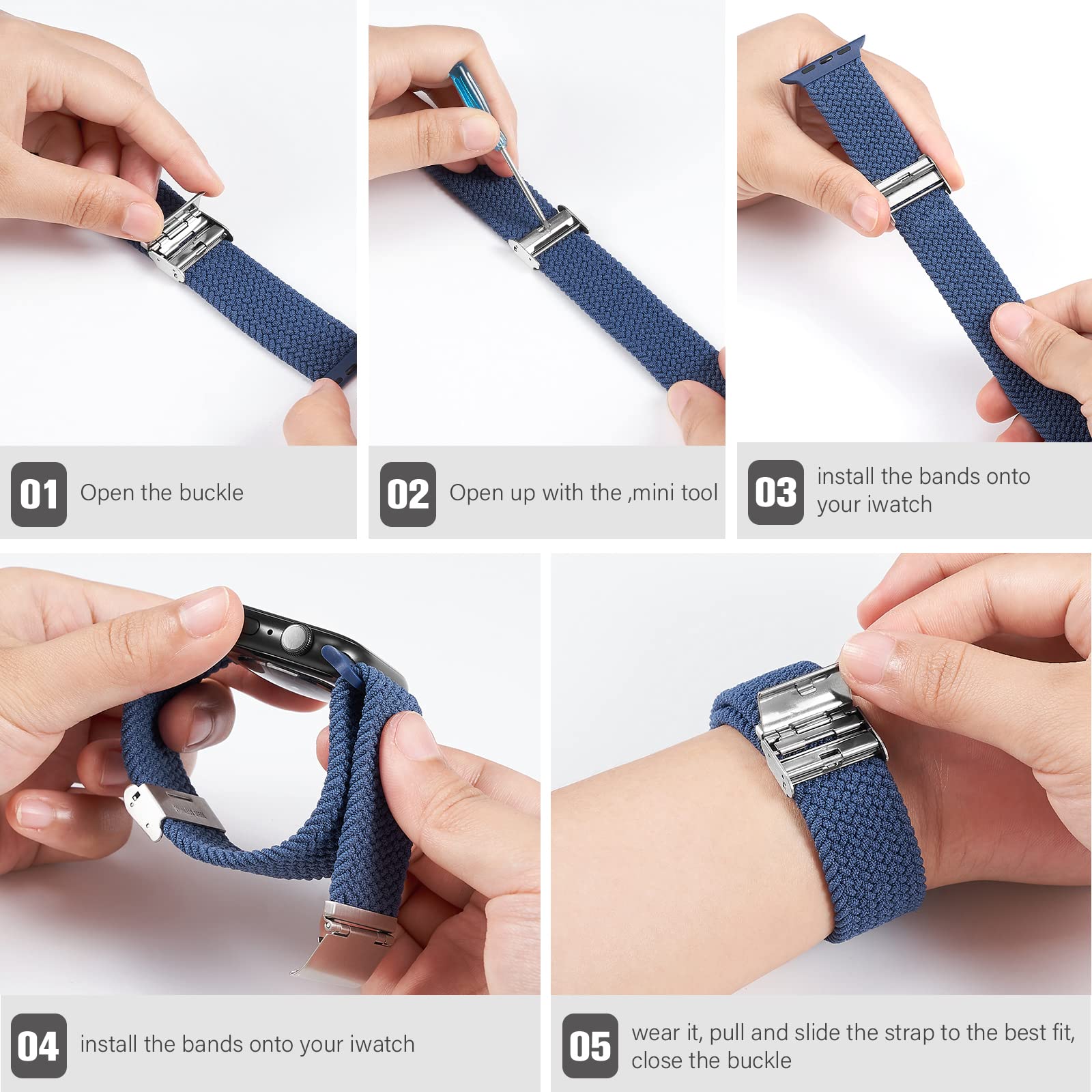 Braided Nylon Apple Watch Bands for Series 9/8/7/6/5/4/3/2/SE/Ultra/Ultra 2 - Adjustable Breathable Strap for 38mm 40mm 41mm 42mm 44mm 45mm 49mm - Perfect for Workouts, Running & Everyday Wear