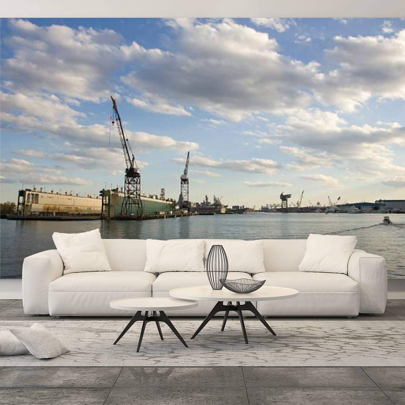 Heavy Industry on The Chesapeake Bay Canvas Print - Large Peel & Stick Self-Adhesive Wall Mural & Removable Wallpaper - Home Decor for Bedroom, Living Room & Office