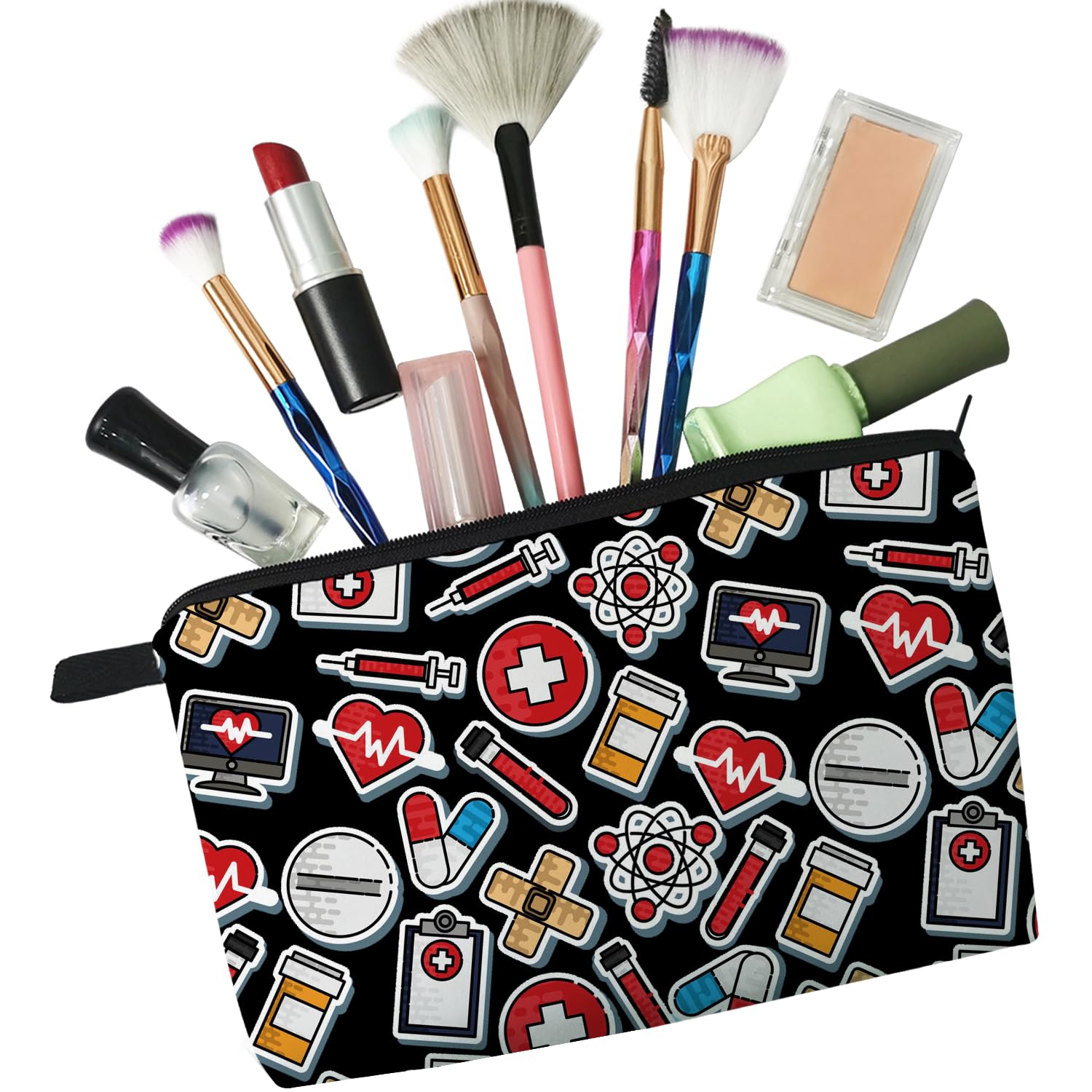 Black Waterproof Makeup Bag for Women - Cute Cosmetic Travel Organizer with Zipper, Toiletry Pouch for Purse, Gifts for Her - Perfect for Travel, Gym, Work & Daily Essentials Storage