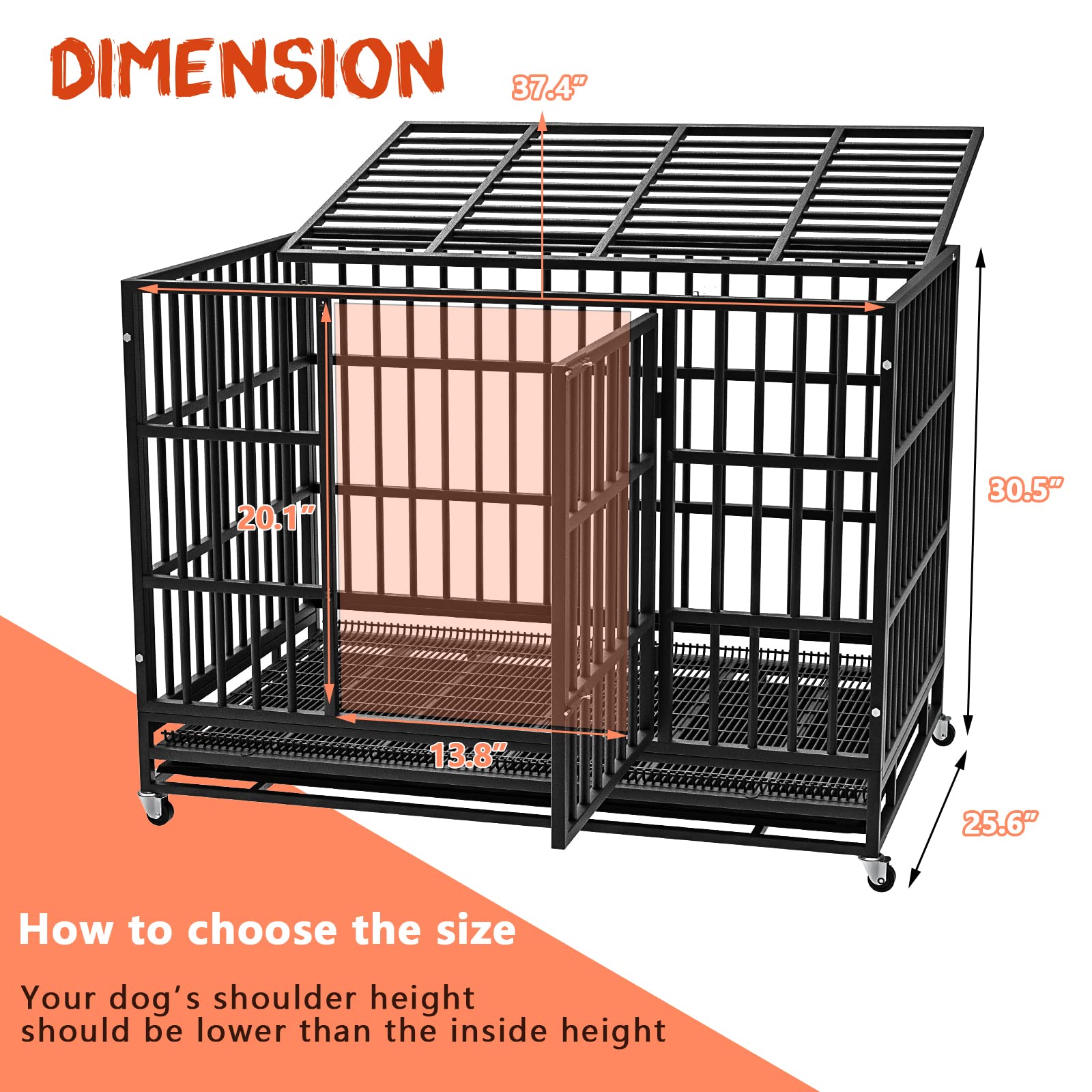 LEMBERI 48/38 Inch Heavy Duty Indestructible Dog Crate - Escape Proof Metal Dog Cage Kennel with Lockable Wheels & Removable Tray - High Anxiety Double Door Design for Large Dogs - Perfect for Home, Travel & Vet Visits