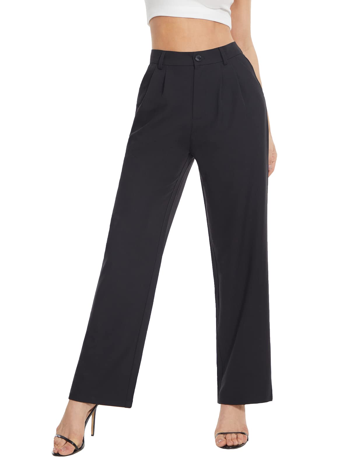 Tapata Women's High Waist Wide Leg Pants - Stretchy Straight Leg Casual Trousers with Pockets - Comfortable Relaxed Fit for Work, Travel & Everyday Wear
