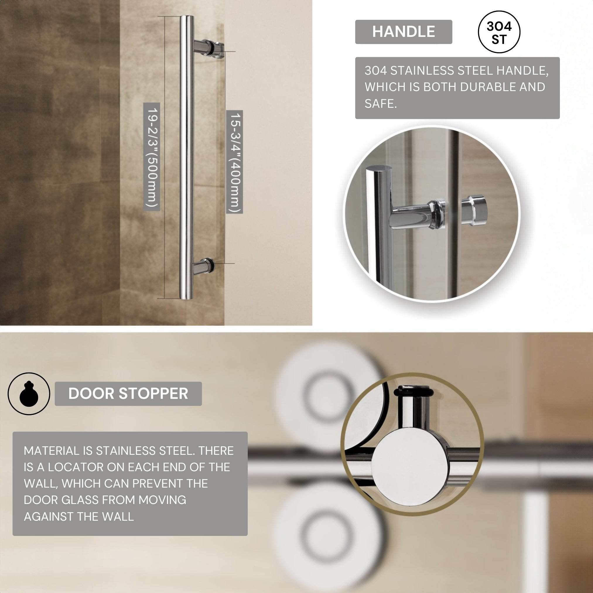 Stainless Steel Frameless Double Roller Shower Door - 60
