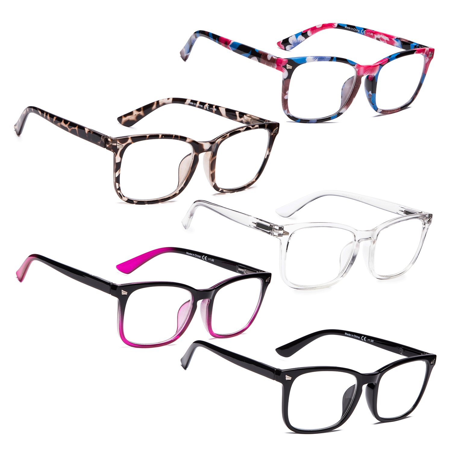 Stylish Women's Reading Glasses 5-Pack - Fashionable Readers for Women with Clear Vision - Perfect for Reading, Crafts, and Computer Work