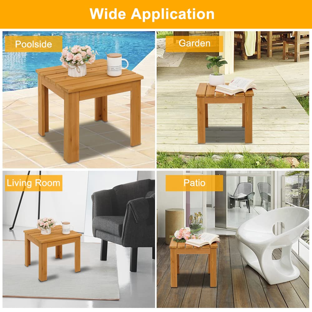 Portable Outdoor Side Table - Natural Rectangular Wood Patio Coffee Table for Garden, Porch, Balcony & Yard | Perfect for Coffee, Drinks & Relaxing in Your Outdoor Space