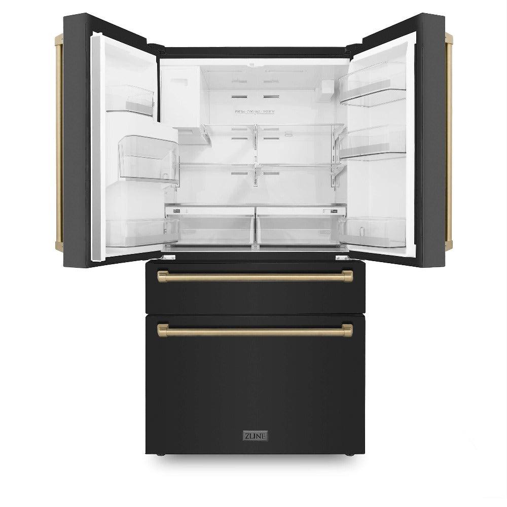 ZLINE Autograph Edition 30-inch Black Stainless Steel Kitchen Package - Dual Fuel Range, Range Hood, Dishwasher & Refrigerator with External Water Dispenser & Champagne Bronze Accents (4AKPR RABRHDWV30 CB) | Premium Kitchen Appliances for Modern Homes & Gourmet Cooking